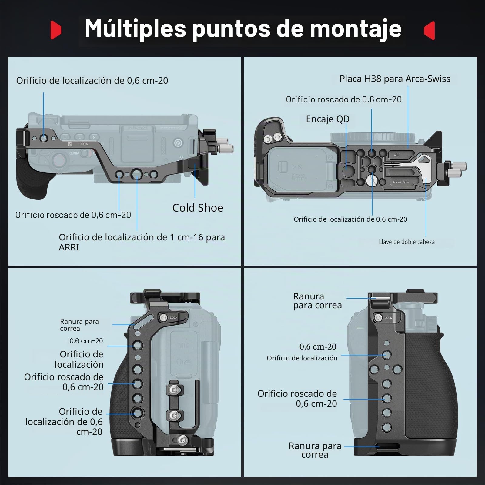 SMALLRIG Jaula para Nikon ZR con Empuñadura de Silicona y Clip para HDMI, Aleación de Aluminio, Zapata Fría y Placa QR para Arca - 5467