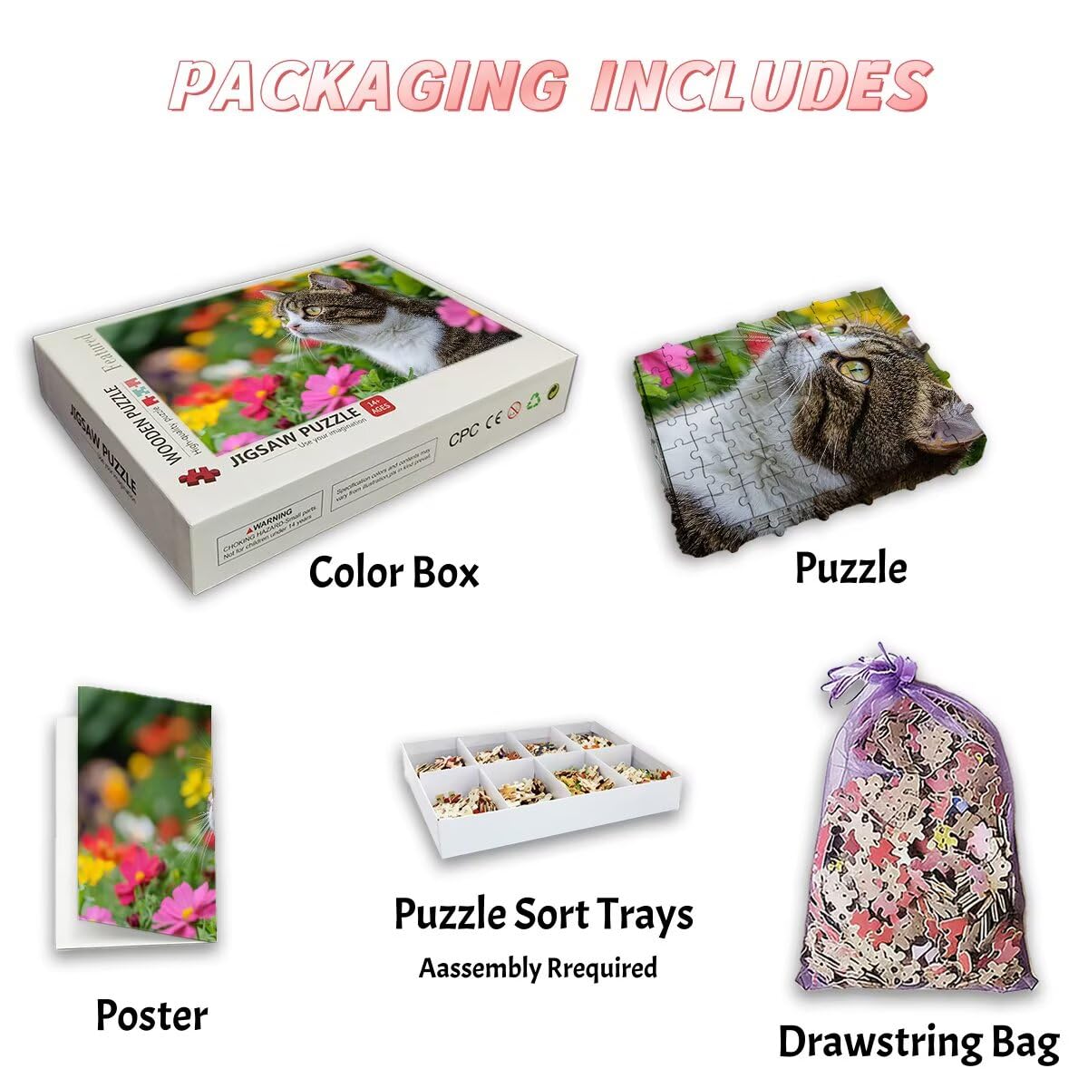 Puzzle 2000 sztuk dla dorosłych kotów, puzzle kwiat, puzzle 2000 sztuk dla dorosłych, drewniane puzzle z pudełkiem na prezent rozmiar 99x70 cm, wyzwanie puzzle dla całej rodziny, prezent dla kobiet