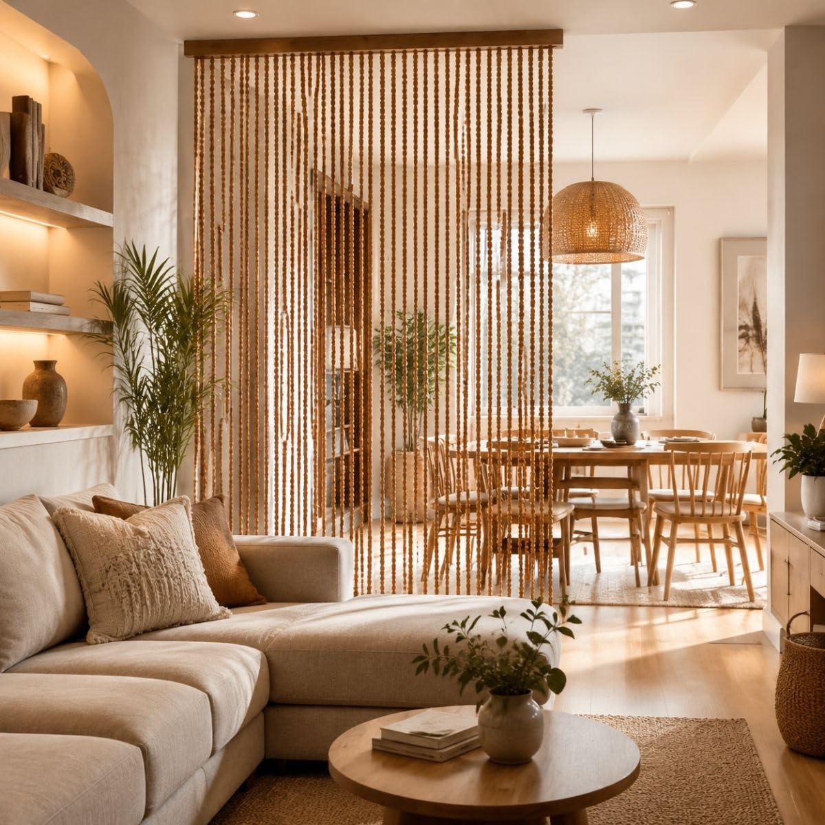 Generisch 90 Stränge Bambus Perlenvorhang Tür 90x200cm, Holz Raumteiler Vorhang Boho Sichtschutz Balkon, Fliegenvorhang Balkontür Außen Insektenschutz Terrassentür Outdoor(Teak,80x200cm)