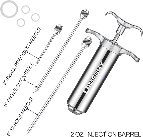Miniatura 6 de Kit de inyector de carne de acero inoxidable 304 resistente con barril de gran capacidad de 2 onzas con 3 agujas comerciales de adobo