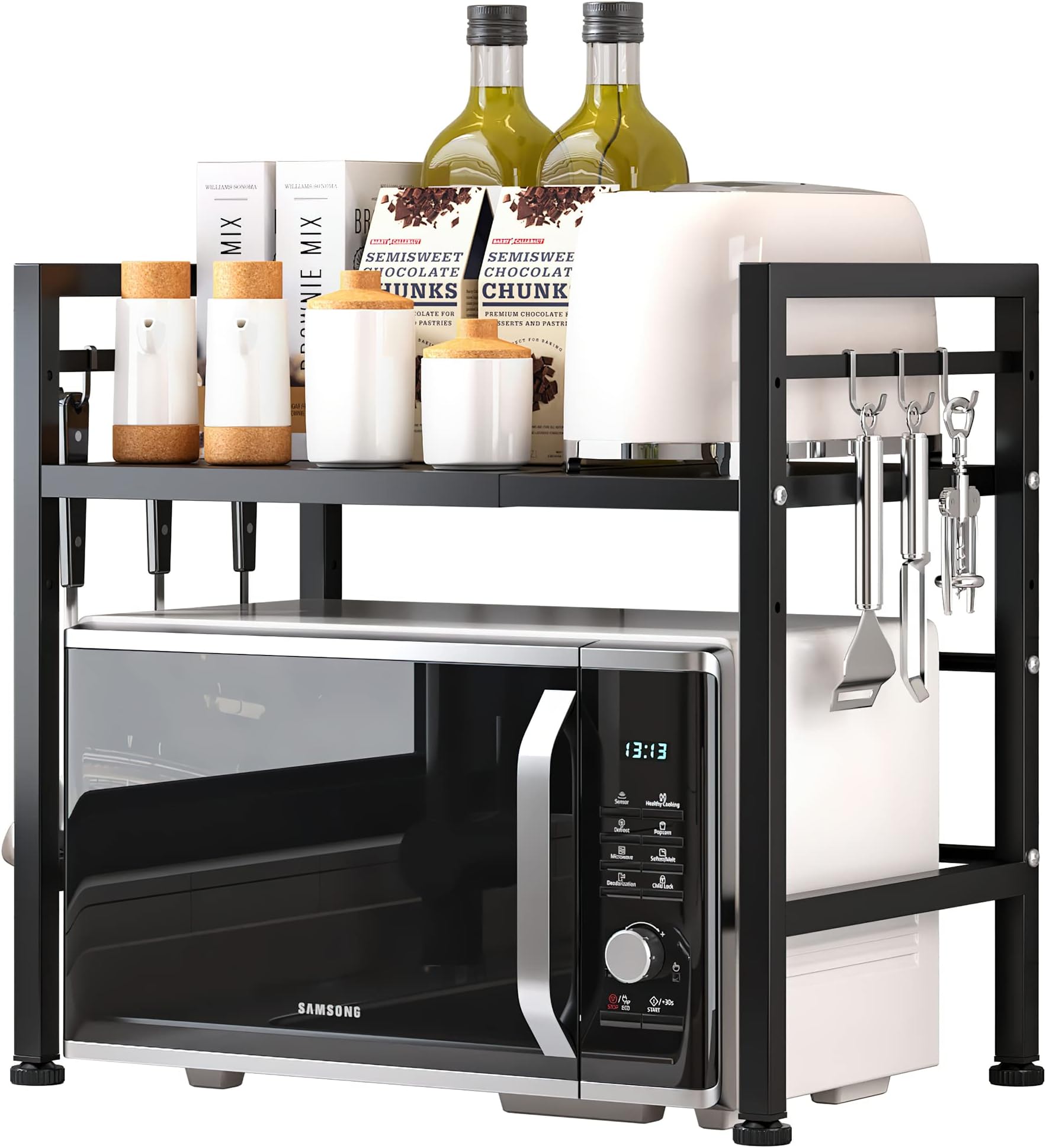 Microwave Oven Rack,Expandable Microwave Shelf for Kitchen Counter,2 Tiers Microwave Stand Countertop Organizer for Kitchen Counter
