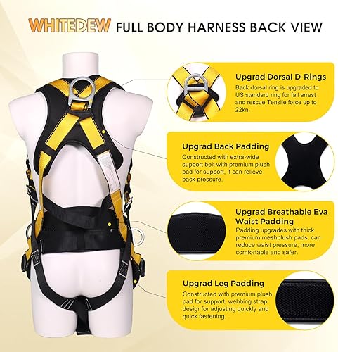 Miniatura 3 de Arnés de seguridad prémium con protección contra caídas con cordón de absorción de golpes, hombros ventilados y acolchados, piernas y espalda, 4
