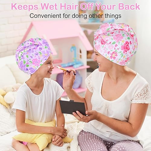 Vista 117 de Basumee Toalla de microfibra para el cabello para niños, paquete de 2 toallas de pelo de secado rápido con turbantes para cabello húmedo, toalla