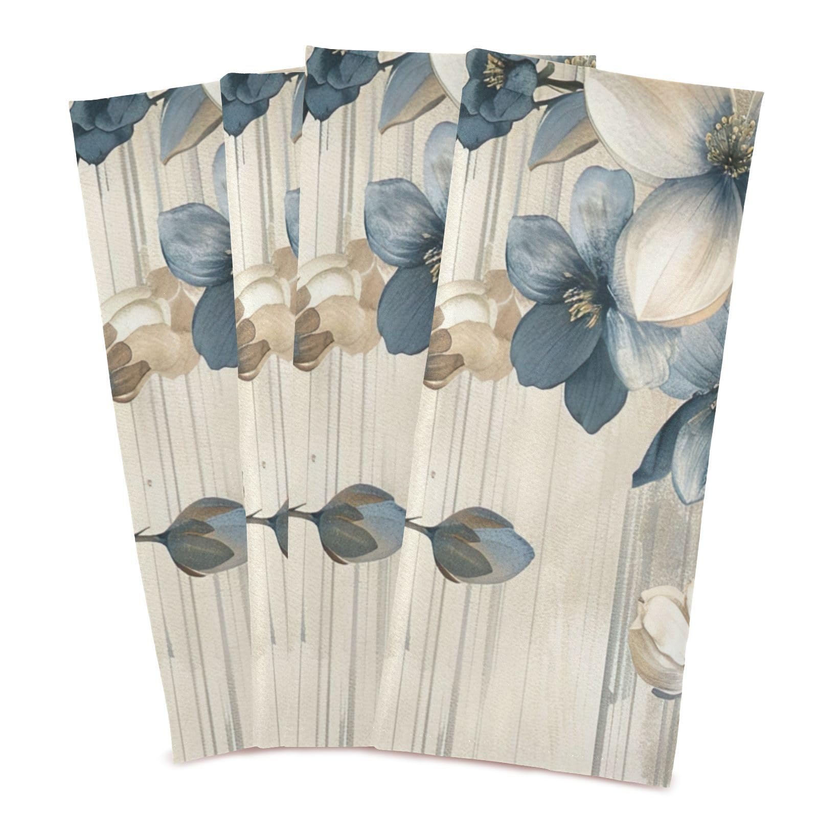 ODAWA Flowers Stripe Kitchen Towles Reusable Kitchen Towels Hand Towels Housewarming Gifts for New Home, 4 Pack