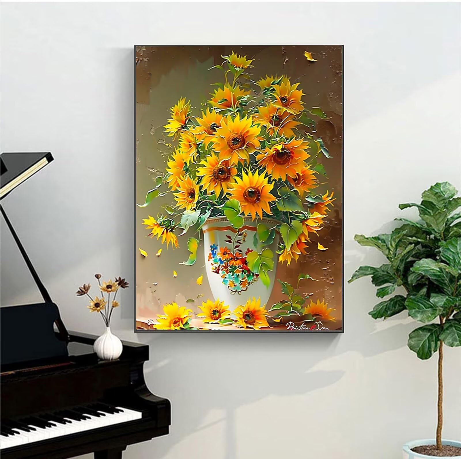 Peepezo Malen Nach Zahlen für Kinder, Erwachsene und Anfänger, DIY Sonnenblumen Malen Nach Zahlen für Mädchen und Jungen, Vase Zentimeter, Ohne Rahmen - Kinder ab 6 Jahren 60x80cm (mit Rahmen)