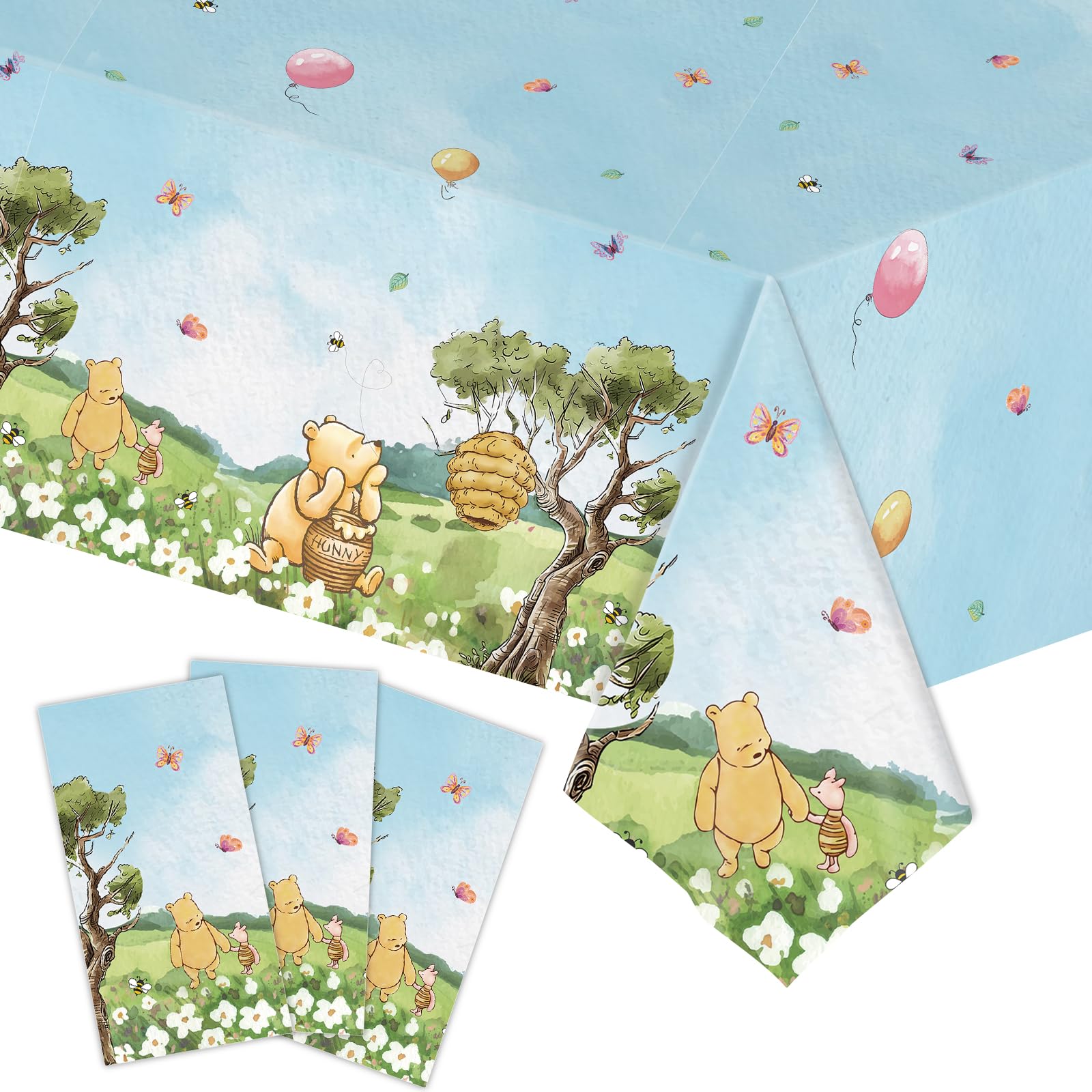Photo 1 of WISSLERMER 3pcs Party Tablecloth Bear Baby Shower Tablecloths Classic Bear Disposable Thickened Plastic Table Cover for Kids 1st 2rd Baby Party Supplies 54x108Inches (Blue)