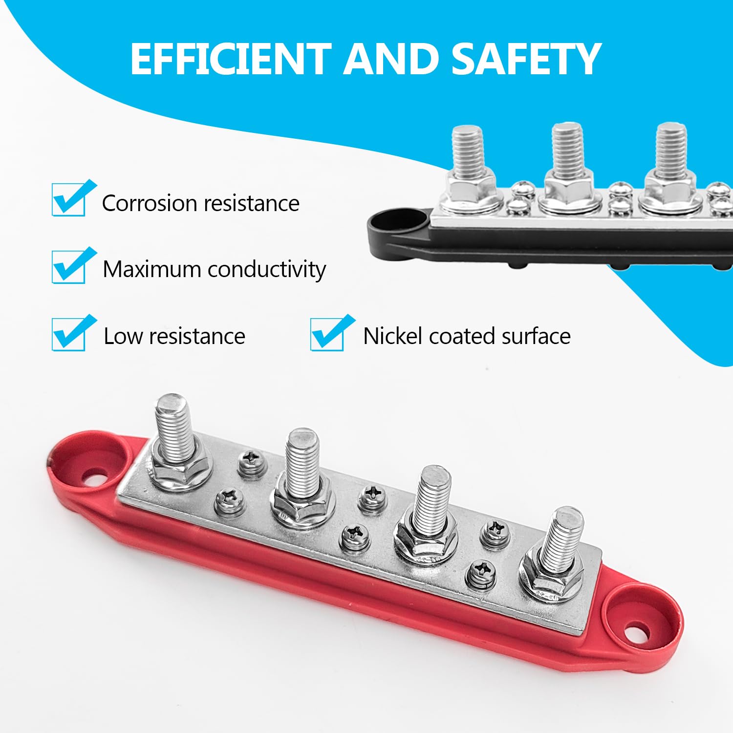 Busbar 250 A, z 4-pinowym blokiem zacisków 5/16" (M8), trwały i wytrzymały, łatwy w użyciu, blok zacisków 12 V, odpowiedni do samochodów, łodzi, systemów akumulatorowych (czarny i czerwony) (1)