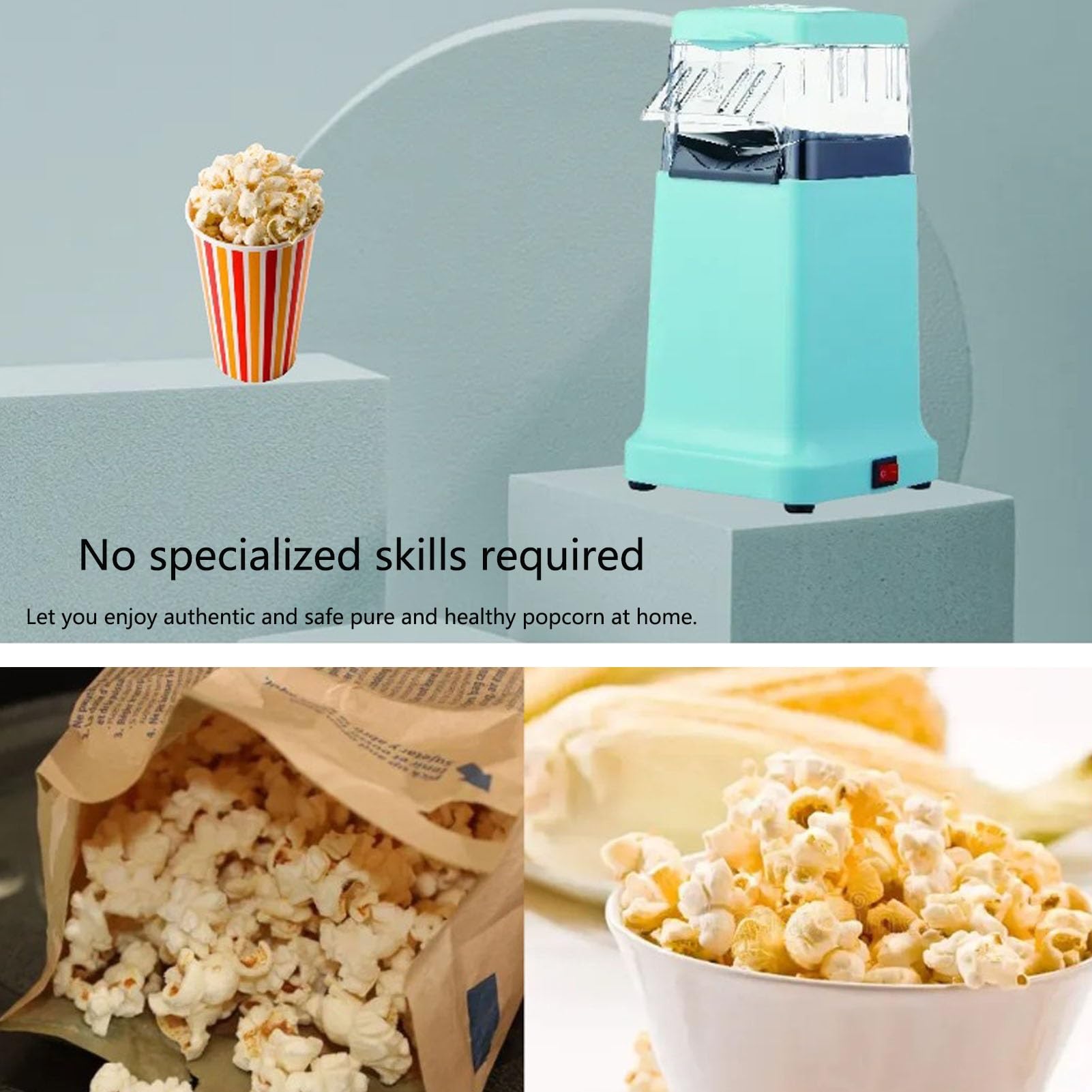 Hot Mini Popcorn Popcorn Popper do domu Elektryczny ekspres do popcornu Wysoka stawka Popping Zdrowy bezolejowy popcorn świetny do organizowania imprez w domu i oglądania filmów z rodziną (biały)