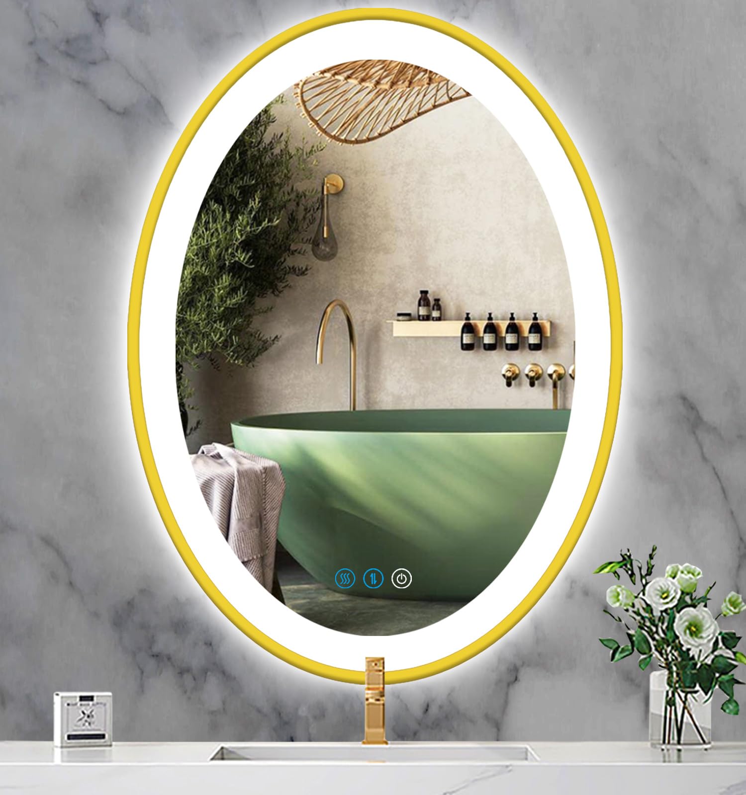 Miroir de courtoisie ovale LED doré 80x60 cm THEKLA lumineux pour salle de bain