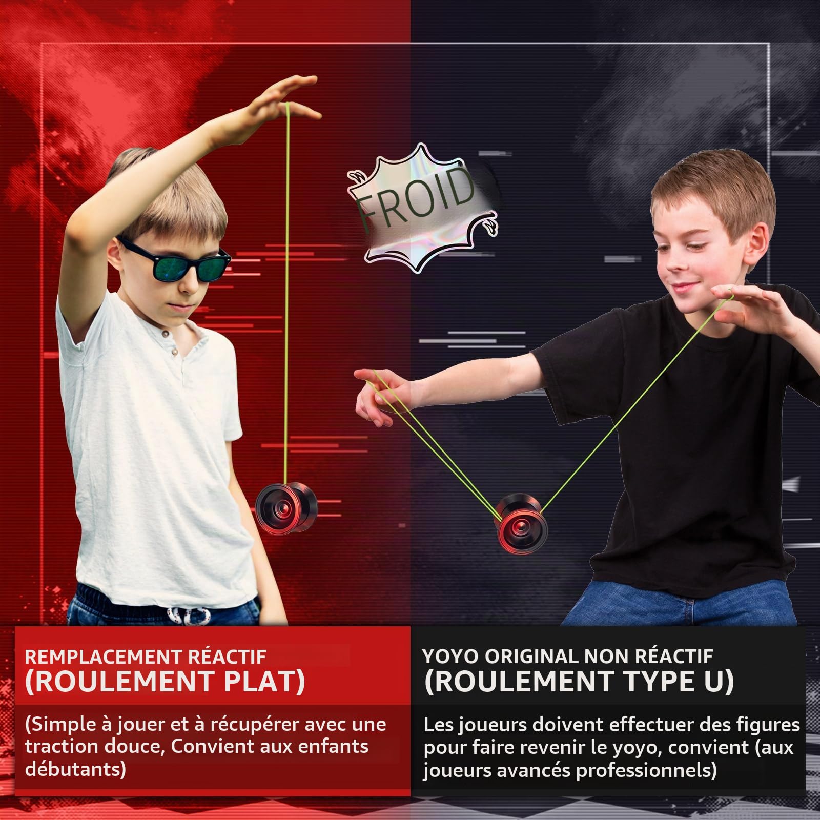 FETESNICE Yoyo réactif pour enfants 8-12 et yoyo professionnel non réactif - version en métal avec 10 cordes, accessoires complets pour maquillage et entraînement compétitif