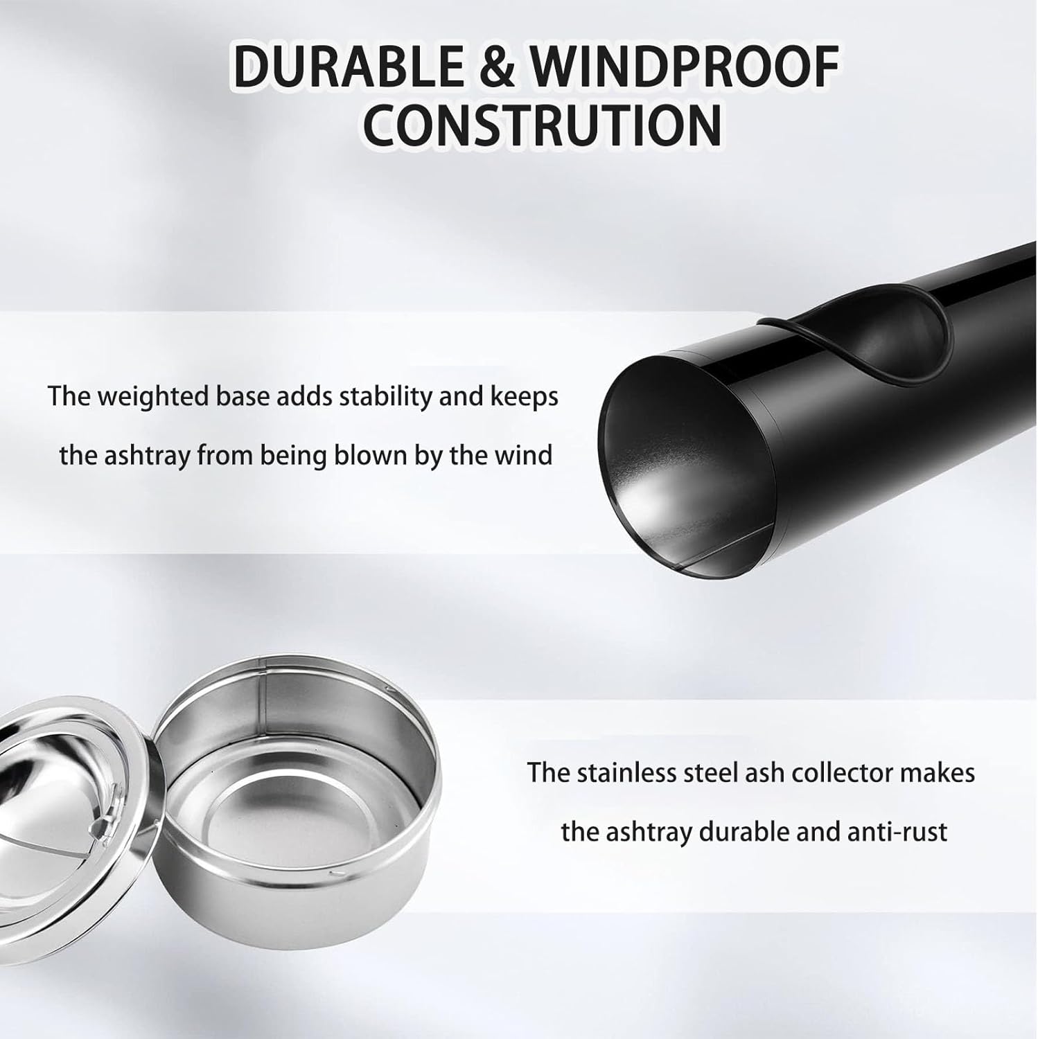 Outdoor Standing Ashtray, Outside Large and Tall Ash Tray for Cigarette Butt Receptacle Disposal, Commercial Metal Smokers Cigar Ash Tray Container with Lid and Trash Can for Patio