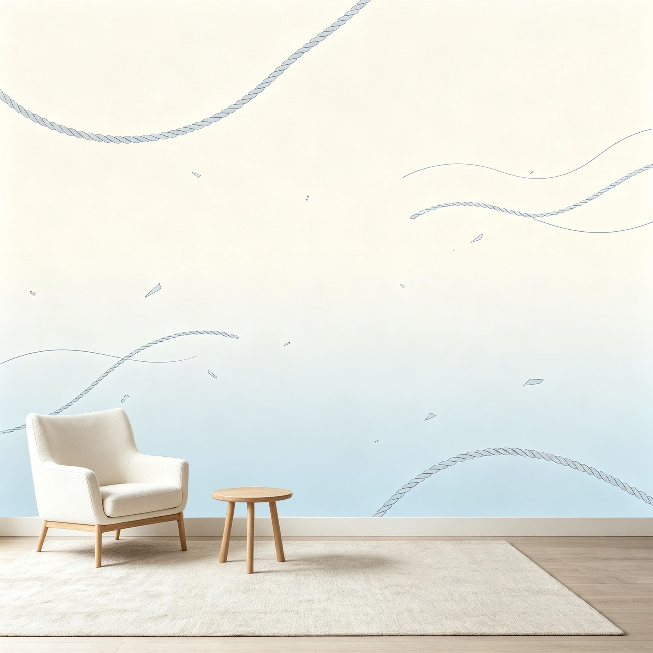Custom Size Wall Murals Nautical Rope Minimalist Line Art Coastal Seascape Self-Adhesive Wall Fabric Removable Wallpaper Wall Decor for Living Room Bedroom Bathroom