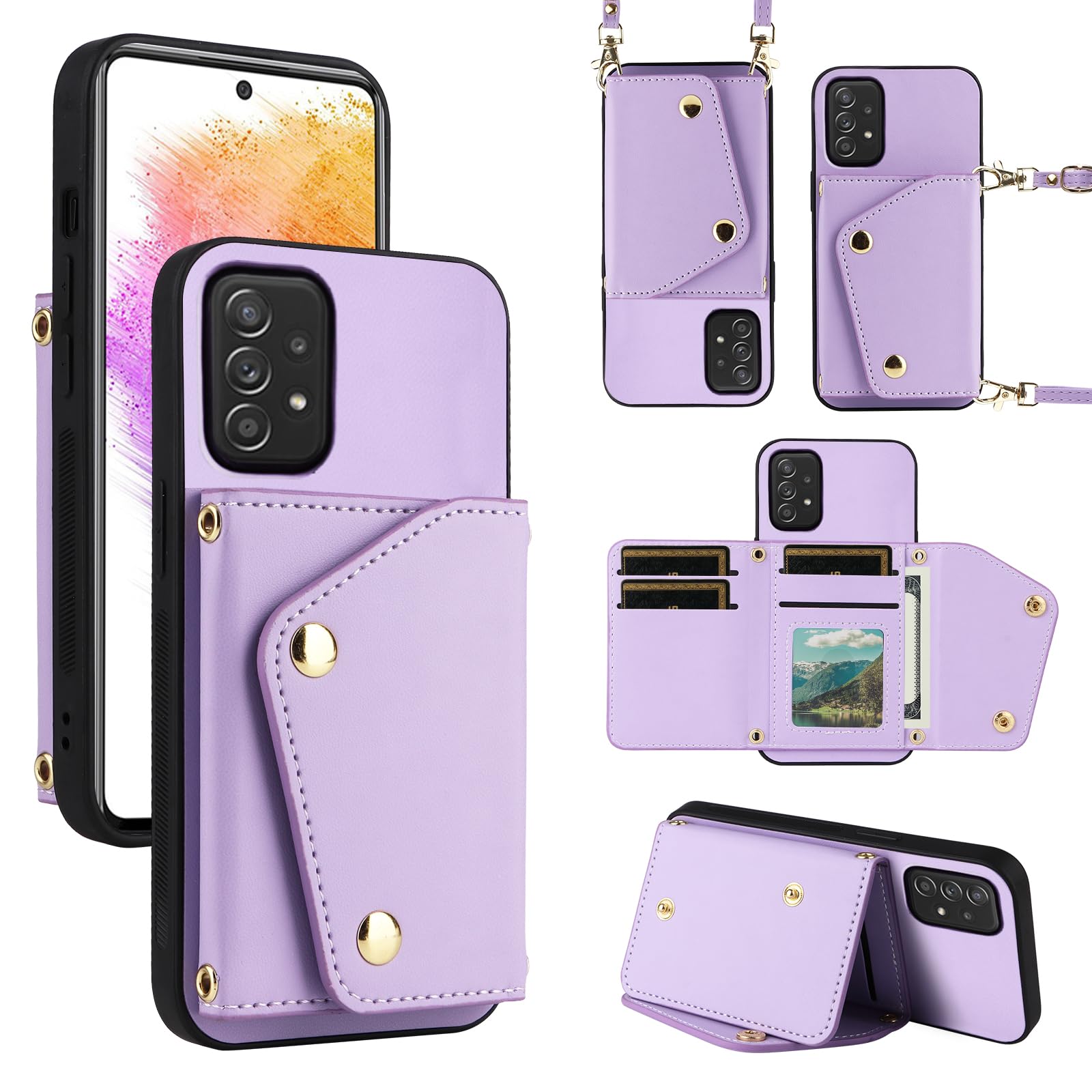 Dibosom Luxury Wallet Case for Samsung Galaxy A32 4G 6.4 inch with Thin Slim Flip Purse & Shoulder Strap,Credit Card Holder Stand Accessories Cell