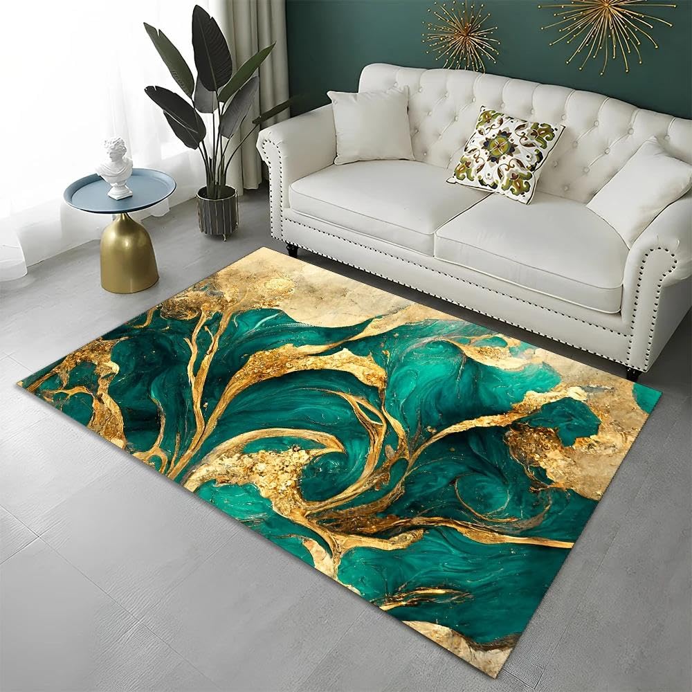 Grüner Goldener Marmor 3D Teppich Schlafzimmer Wohnzimmer Sofa Bodenmatte Küche Balkon Arbeitszimmer Rutschfester Teppich Eingang Fußmatte
