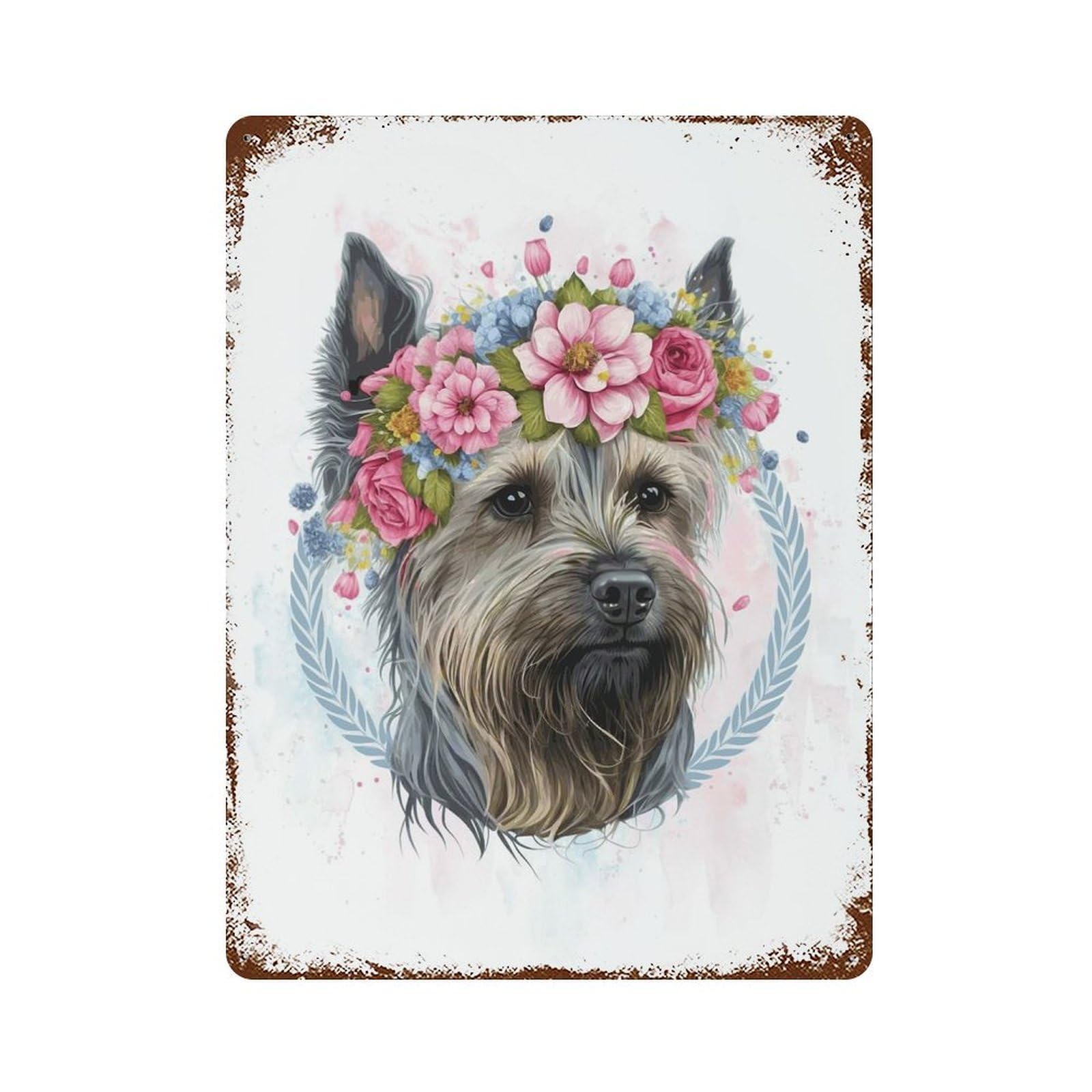 Flower Yorkshire Terrier Decorative Tin Sign 15.7"x11.8", Retro Wall Decor for Basement, Hobby Room And Garage Decor