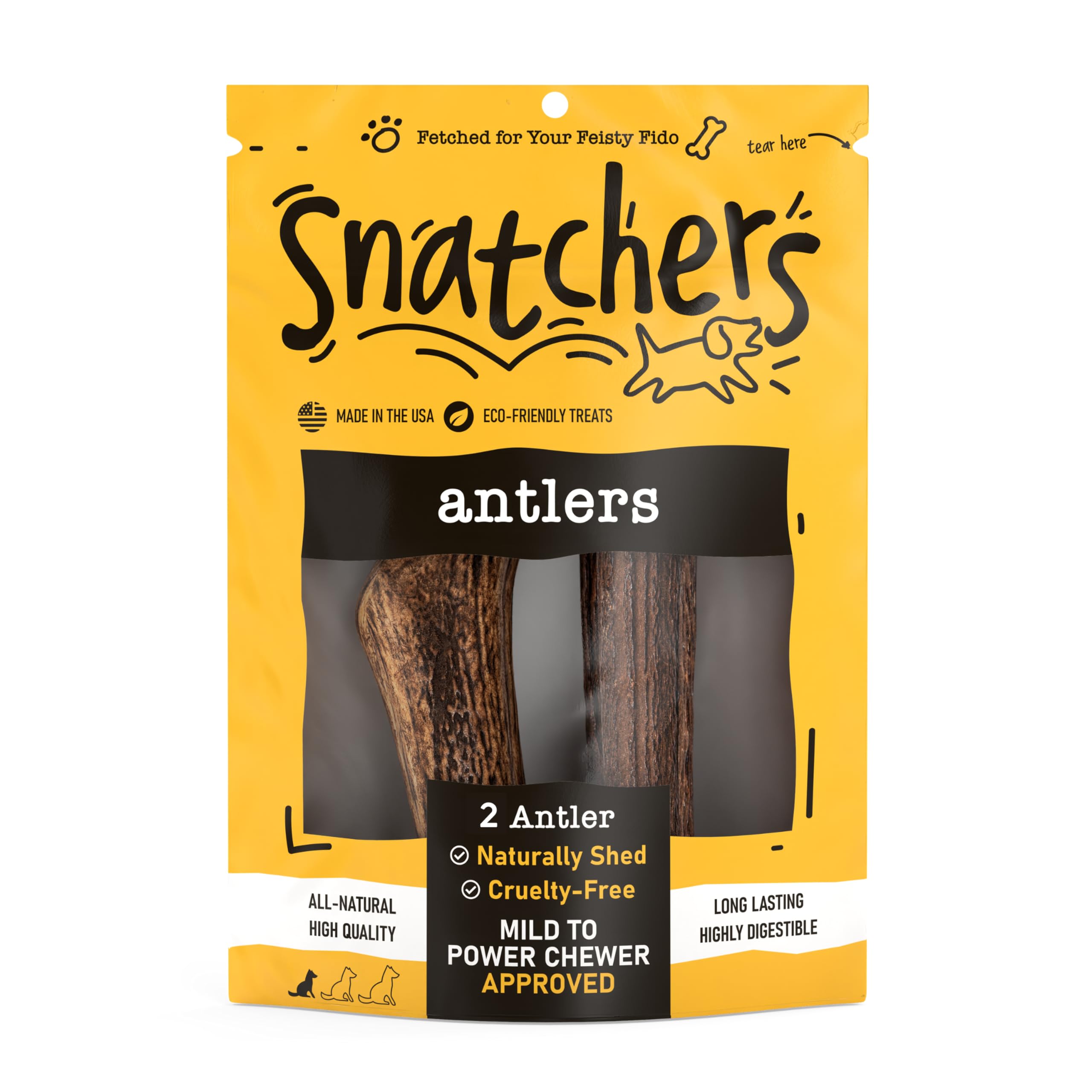 Snatchers Elk Antlers for Dogs – Long Lasting Dog Chews and Dog Toys for Aggressive Chewers, Naturally Shed Deer Antlers for Dogs Processed in The USA, No Additives (Small, 4-5