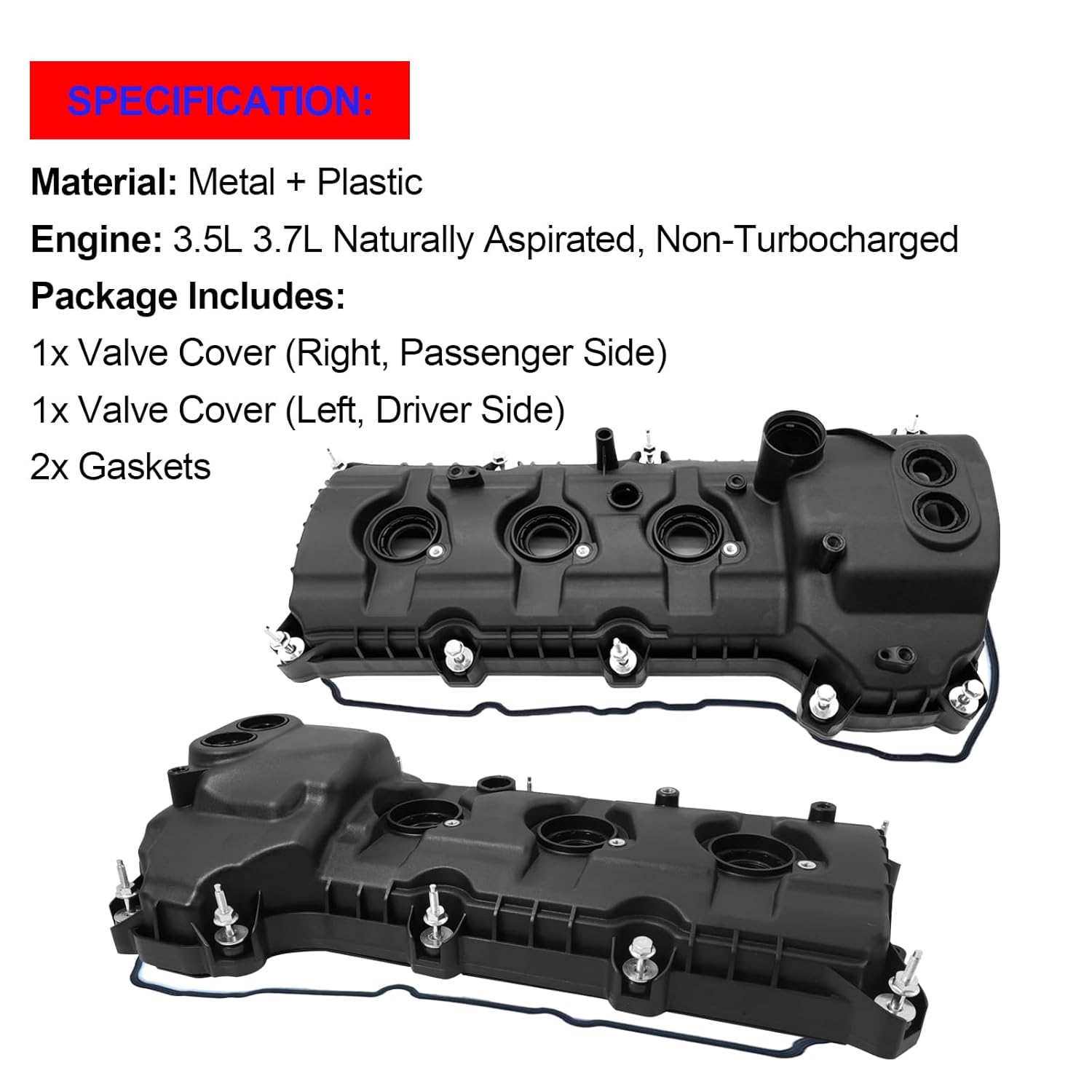 SMMS Left & Right Engine Valve Cover with Gasket for Ford F-150, for Explorer, Edge, Taurus, Mustang, for Lincoln MKX V6 3.5L 3.7L Naturally Aspirated 2011-2019 OE: BR3Z6582G+BR3E6K271FG