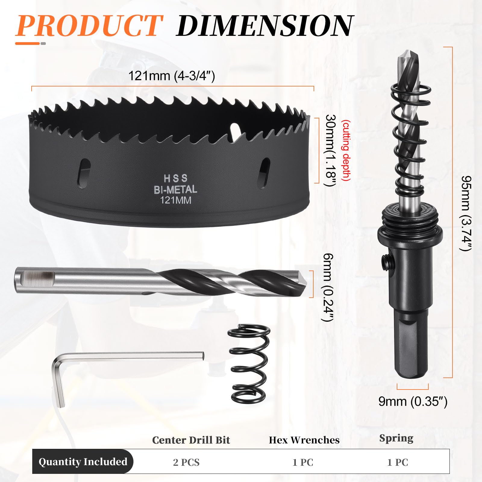 METALLIXITY Bi-Metal Hole Saw 4-3/4", M42 HSS Circular Head 121mm Hole Cutter with 2 Pilot Drill Bits - Image 2