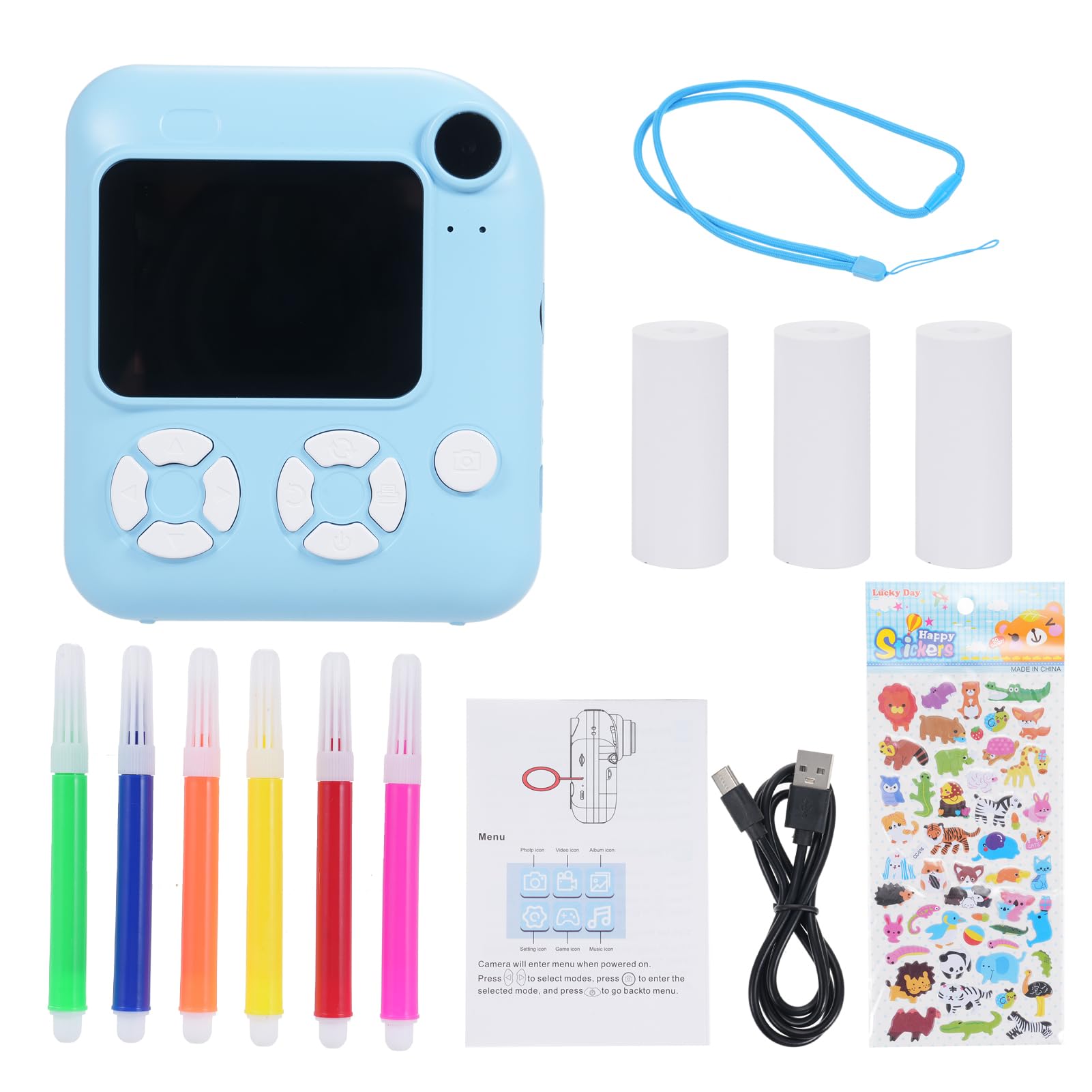 Fotocamera con Stampa Istantanea per Bambini, Divertente e Multifunzionale, Cattura Video 1080P per Bambini Dai 3 Anni in su Blu con Scheda da 32 GB e 5 Rotoli di Carta (BLUE)