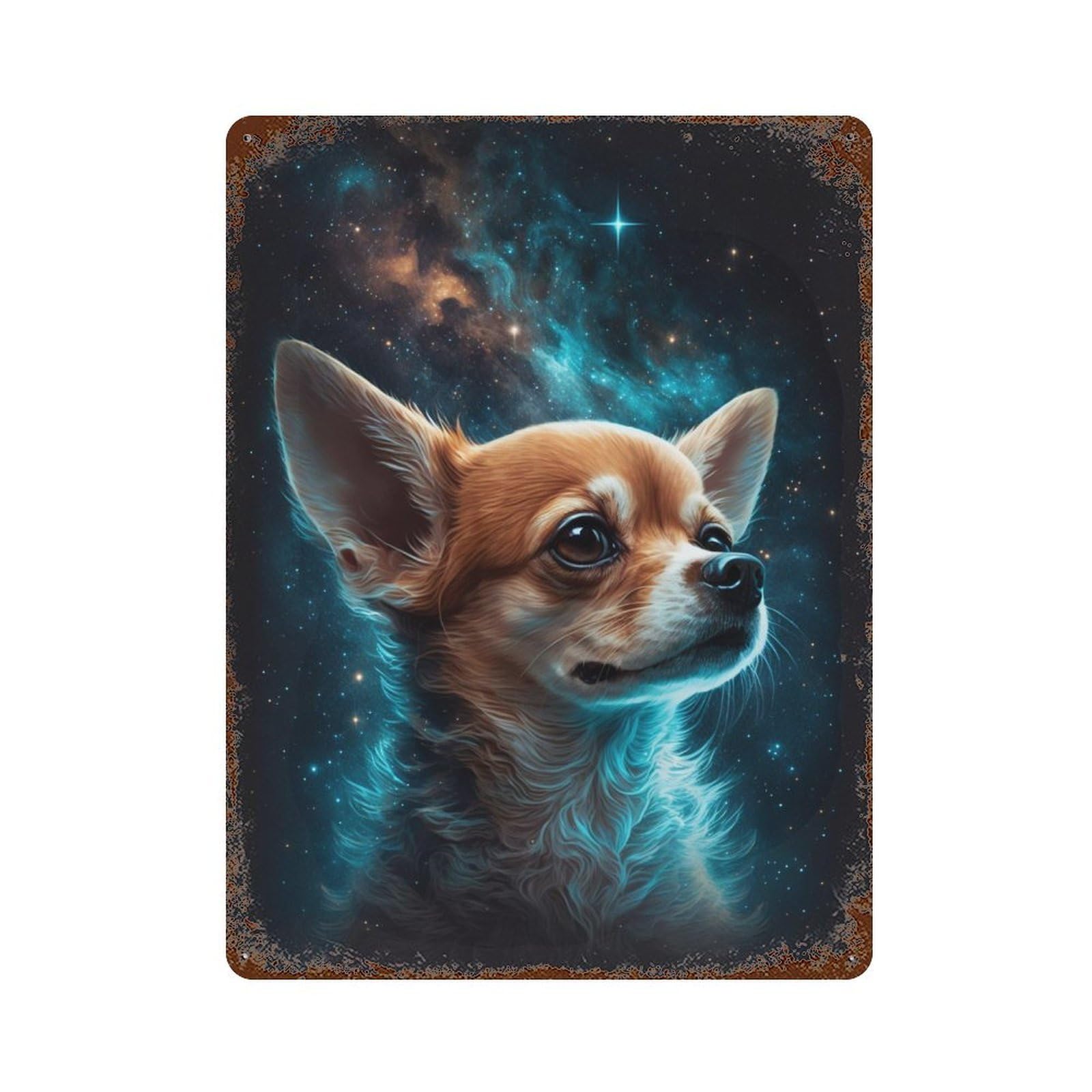 Space Pup Cosmic Canine Art -5 Vintage Rust Metal Sign 15.7"x11.8", for Patio, Garden Room And Bar Decor, Novelty Wall Decor