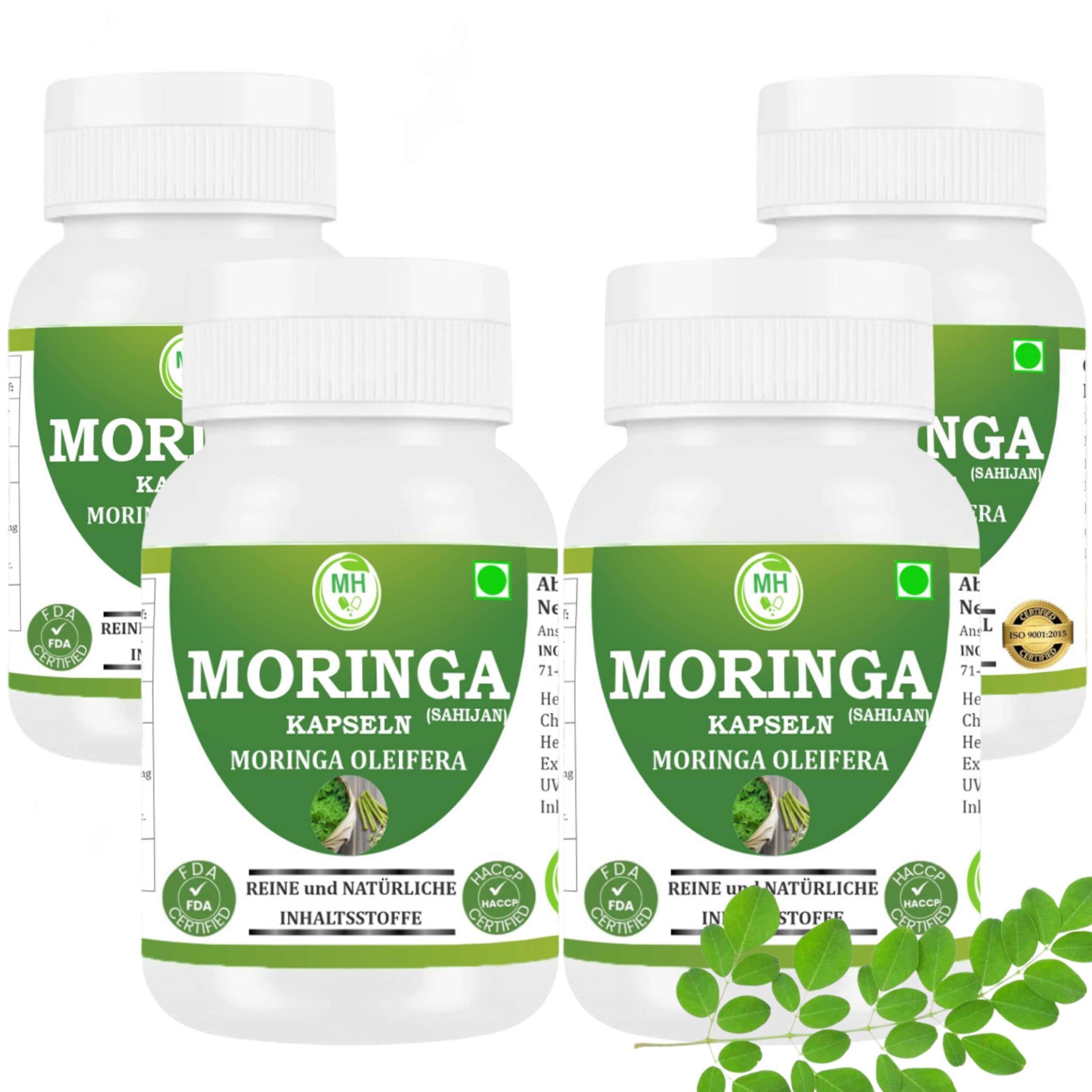 Moringa Kapseln | 240 Vegane Kapseln | Reines Moringa Blattpulver | Natürliches, Pflanzliches Superfood | Ohne Gentechnik, Glutenfrei, Laktosefrei, Ohne Zusatzstoffe