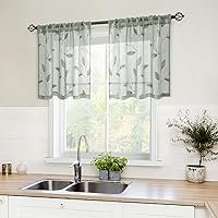 Vista 48 de HOMEIDEAS Cortinas traslúcidas amarillas de 84 pulgadas de largo, 2 paneles de cortinas bordadas con patrón floral amarillo y blanco, cortinas