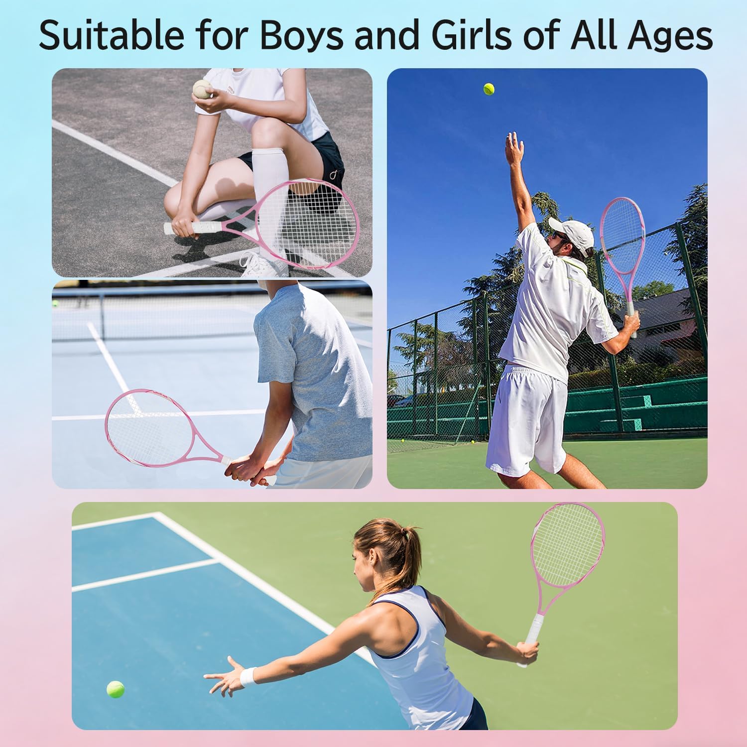 Tennis Racket Set for Adults, 27 Inch Pre-Strung Rackets (2 Pack) with Tennis Balls, Carry Bag, Grip Tape,Perfect for Beginners,Student Training