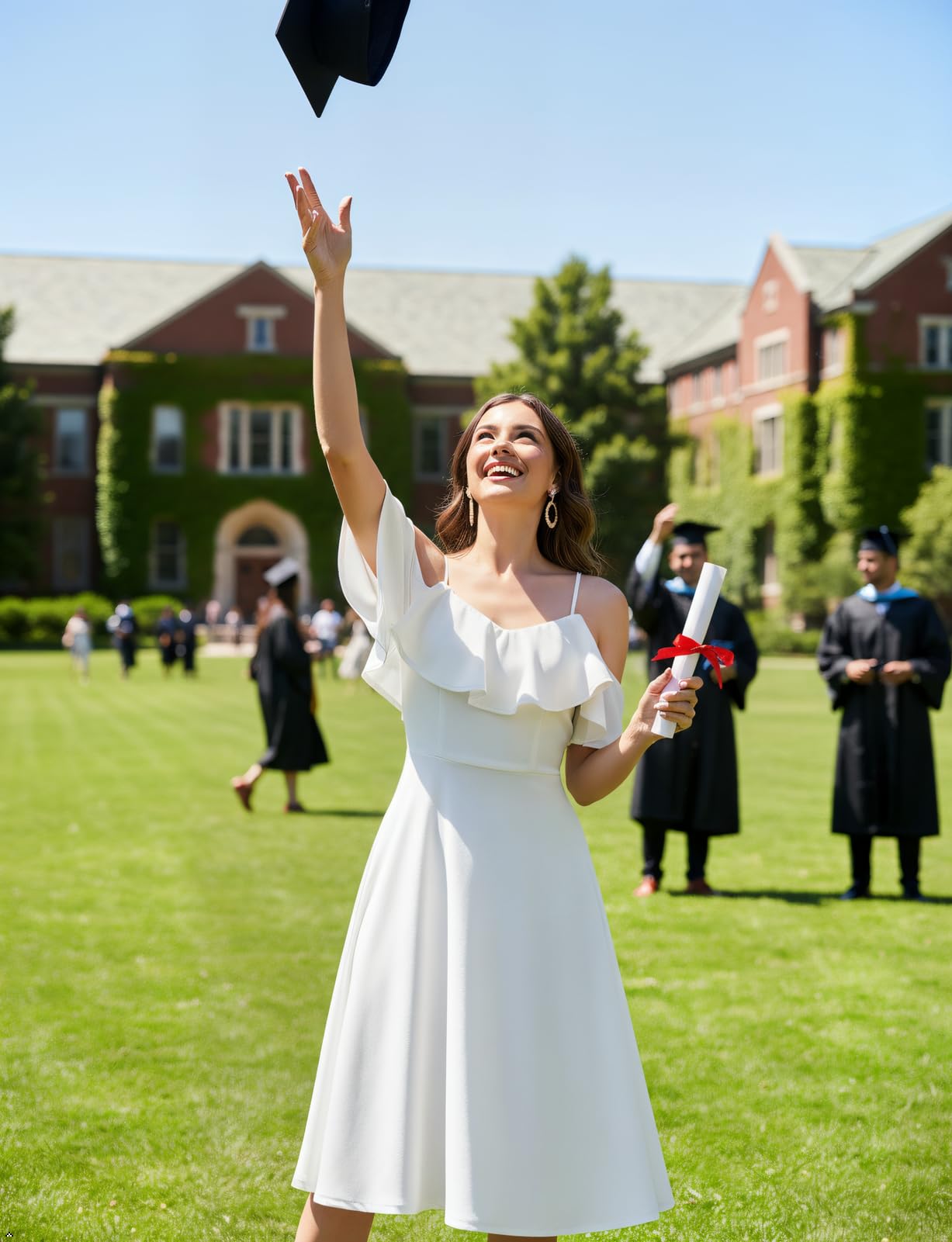 Bbonlinedress Robe de Soirée Cocktail Chic pour Baptême Cérémonie Bal Mariage Mi-Longue avec Bretelles