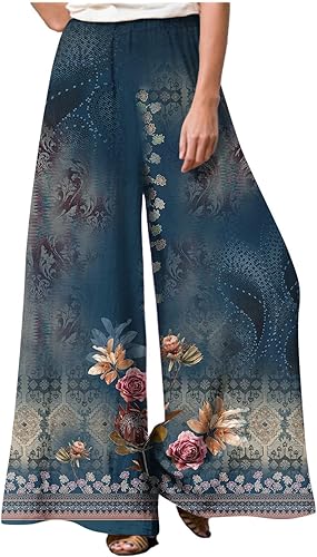Pantalones florales pierna ancha Mujer Cintura alta Cintura elástica Pantalones Largos Pantalones Calle de ocio disponible en Yaxa Peru