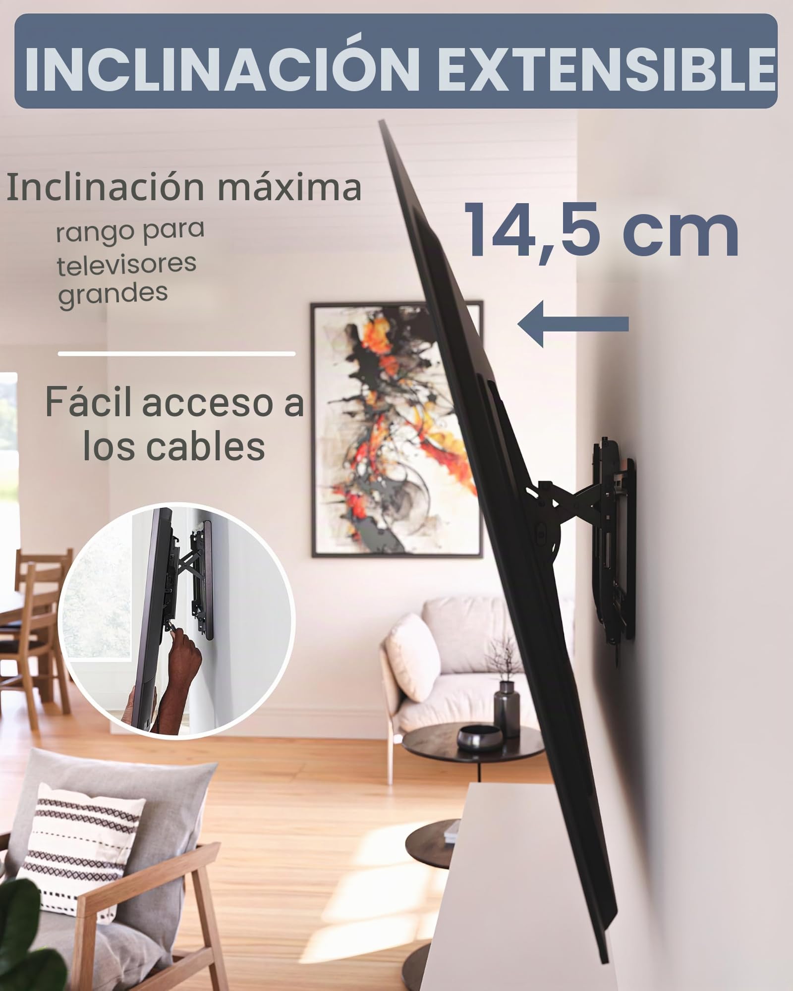 SANUS Soporte de Pared inclinable para televisores Grandes de hasta 229 cm, Soporte inclinable Ajuste Universal, extensión Suave de 14,5 cm Que Permite la gestión de Cables