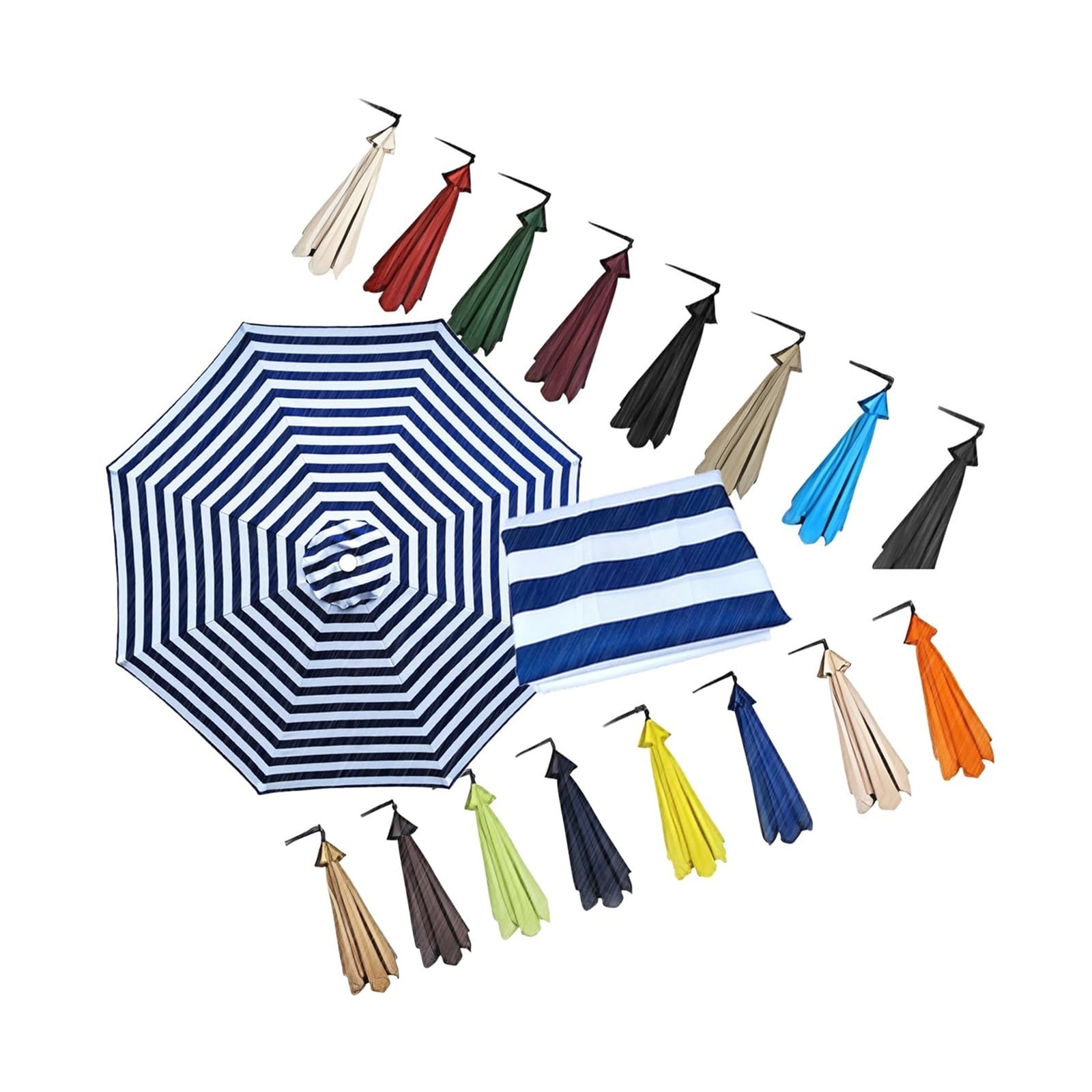 Chinimon Replacement Parasol Canopy 2m-3.5m, Garden Parasol Replacement canopy 6/8 Arms, Garden Parasol Covers for Garden Yard Beach Umbrella(Blue and White)