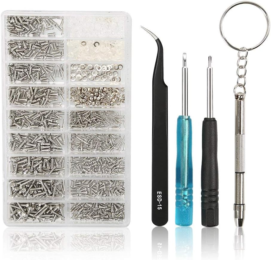 Eyeglass Repair Tool Kit,SOONAN Glasses Screw Kit Small Repair Watch Replacement 1100 Parts Nut with Screws Parts Eye Glass, Sunglass and Watch Repair