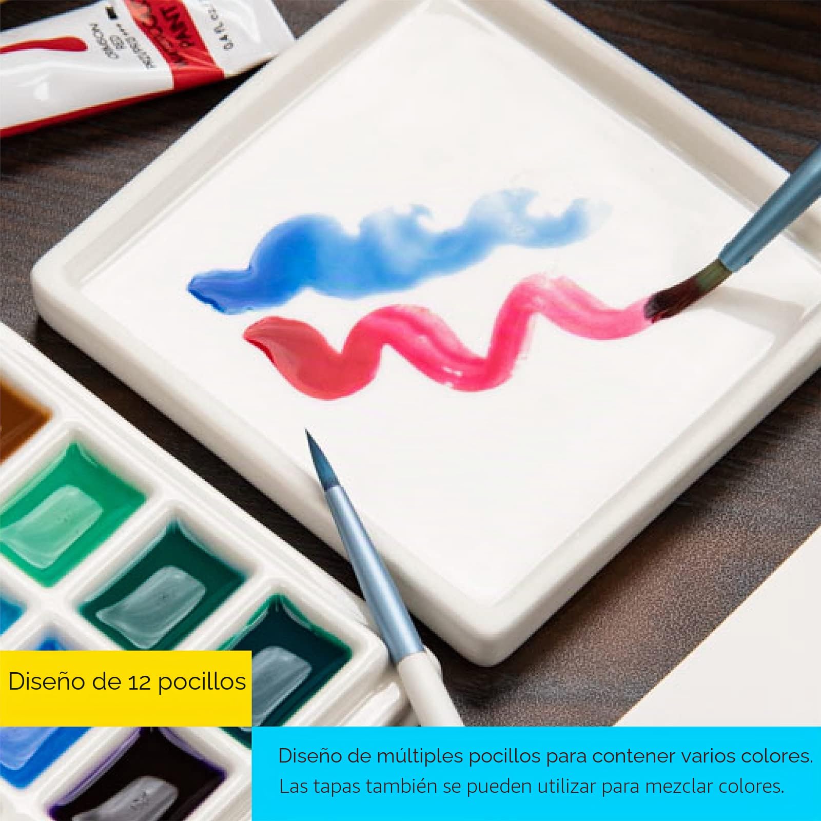 MEEDEN Paquete de 3 paletas de cerámica con Cubiertas, Paleta de Pintura para Acuarela y Mezcla de Colores Gouache, Paleta de Porcelana Blanca Pura, Paleta Multifuncional para Pasatiempos y
