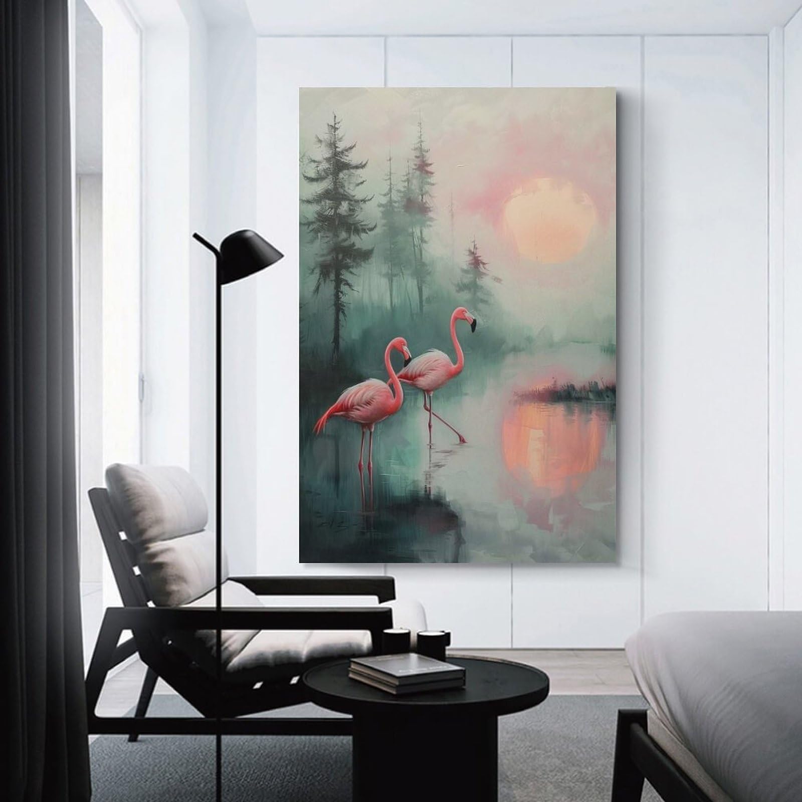 Junmoney Unframe-Style-6 Canvas Art Print Pink Flamingos At Sunset, 20X30inch(50X75cm), For Office, Study Or Home Workspace, Wall Art That Adds Style To Work Areas