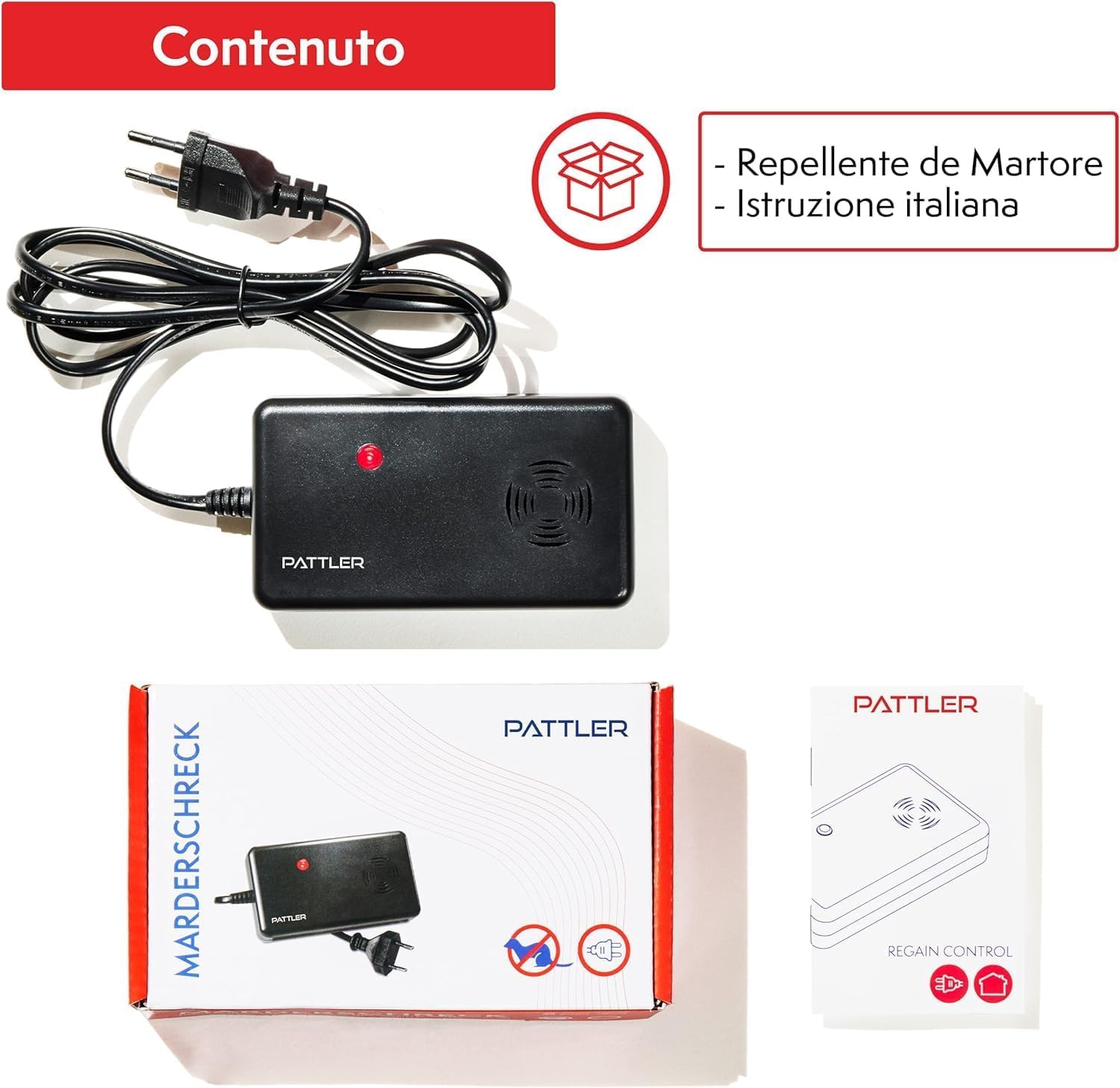 PATTLER® Repellente Indoor Martore con Ultrasuoni - Protezione Casa, Soffitte, Fienili, Garage O Carport, Protezione Immediata e a Lungo Termine - Funziona con Collegamento alla Rete Elettrica - 2 Pz
