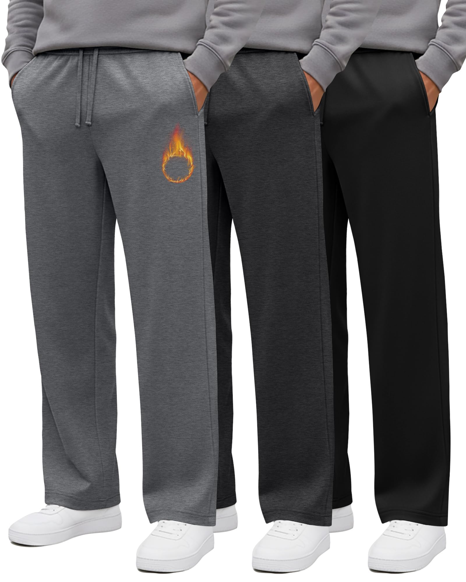 3 Pack Mens Sweatpants Fleece Open Bottom Athletic Lounge Pants Baggy Casual Drawstring Gym Joggers with Pockets