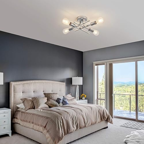 Miniatura 8 de ZGLAOJT Lámpara de techo de 4 luces, candelabro de metal moderno cromado, iluminación de granja para cocina, dormitorio, baño, sala de estar,