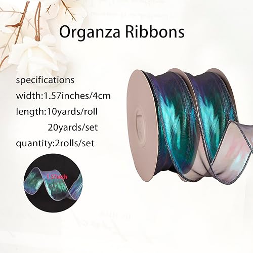 Vista 2 de CMFYHM 2 rollos de cinta de organza verde láser de 1-1/2 pulgadas de ancho, 10 yardas para envoltura de regalo, lazo, manualidades, ramo, corona