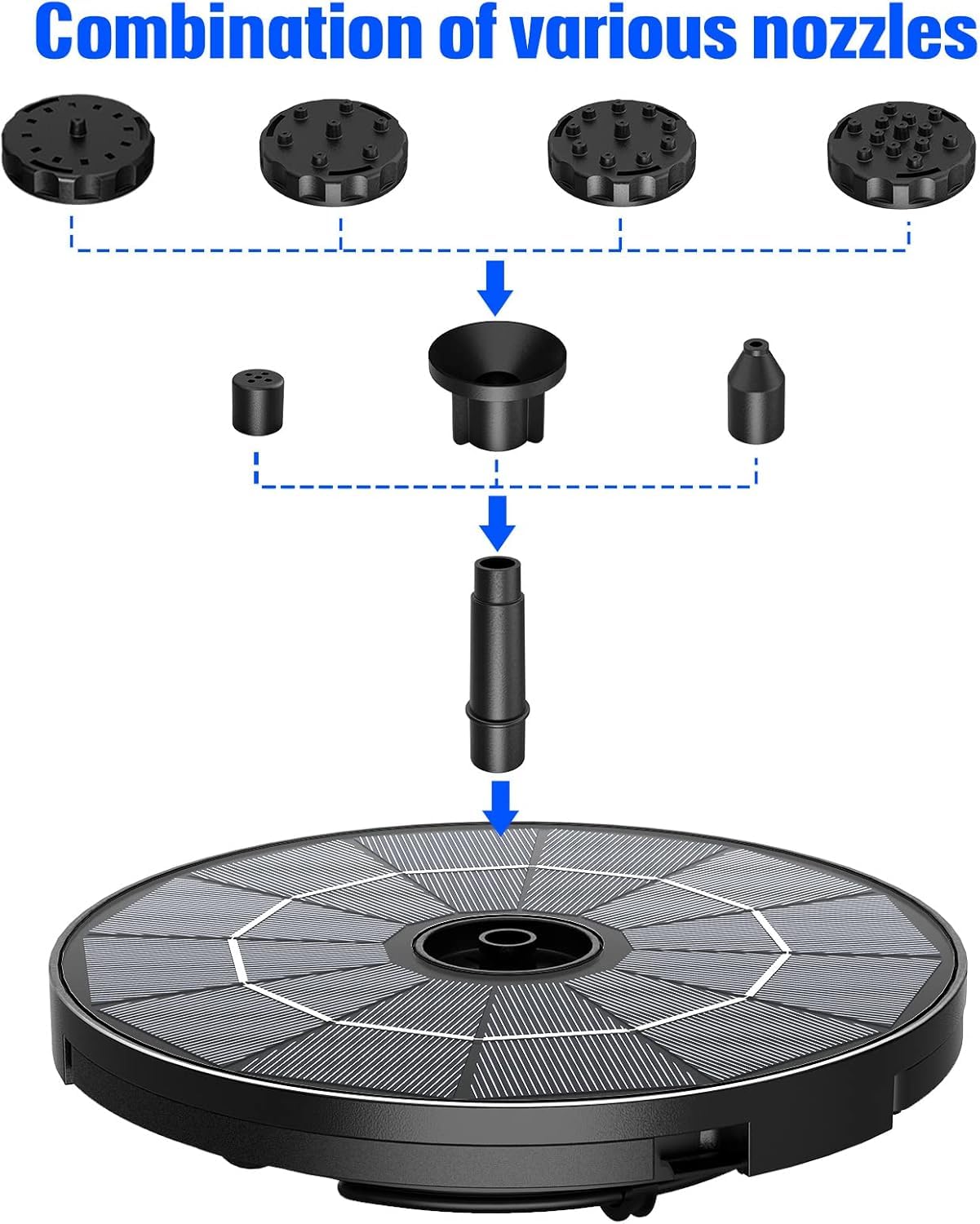 AISITIN Fontana Solare da Giardino Esterno 2,8W Fai da Te con Pannello Rimovibile e Supporto Fisso Pompa ad Energia Solare con 8 Effetti e Prolunga da 3 metri Ideale per Giardino,Stagno,Vasca Uccelli