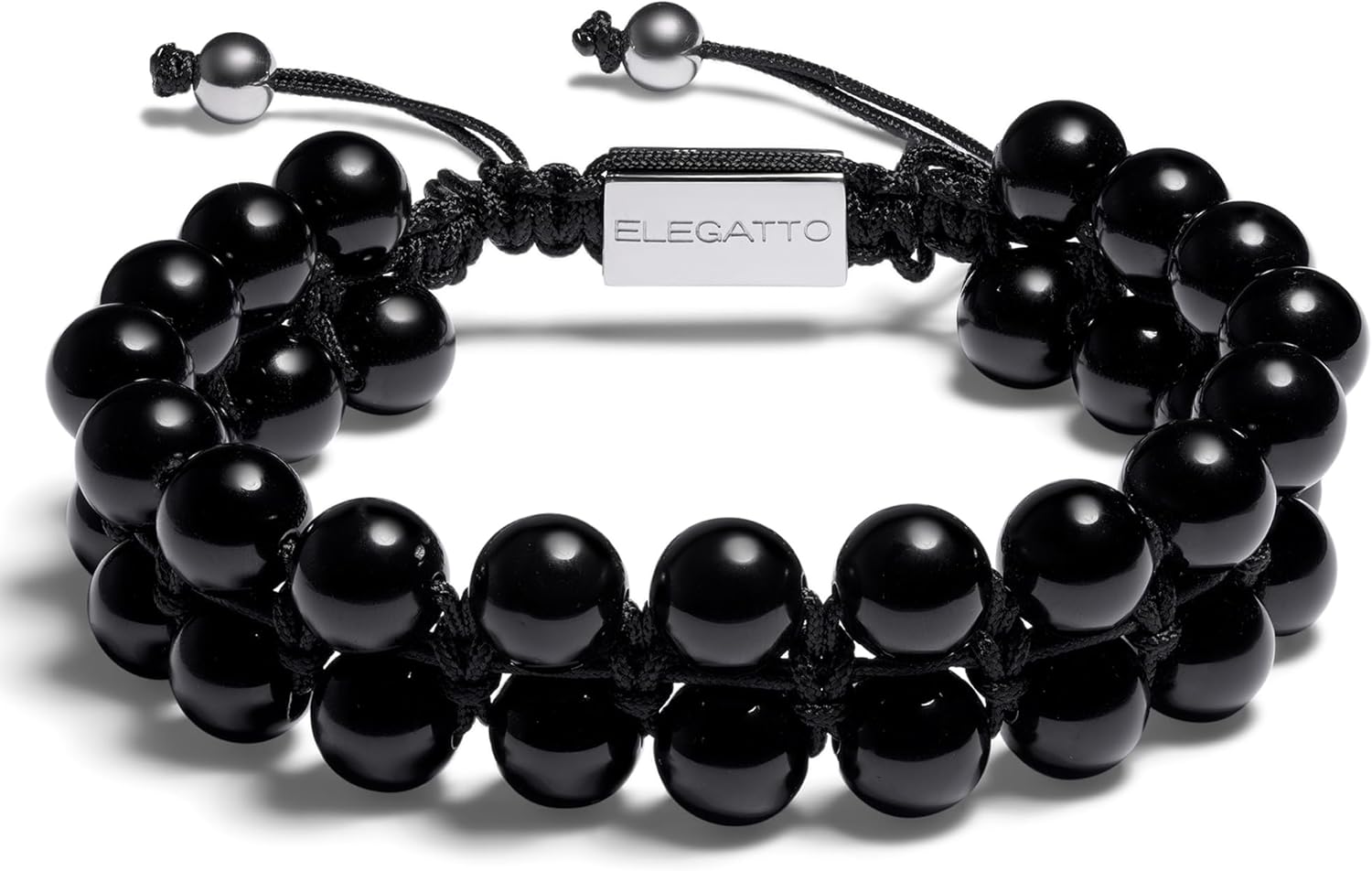 Elegatto GenBlack Premium Black Agate Beaded bracelet for Men | Unique Stones with Silver Polished Stainless Steel Clasp | Men’s Designer Bracelets | One Size (Adjustable)