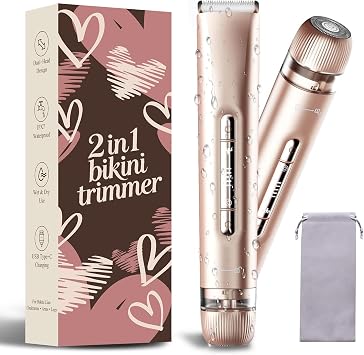 Bikini Trimmer for Women,2 in 1 Dual Head Bikini Shaver & Body Shaver,Cordless & Waterproof Electric Bikini Trimmer for Women, Painless Hair Removal with Silky Glow Finish,Pink Rose1
