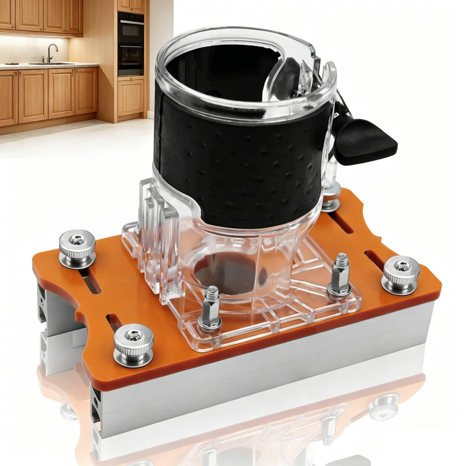 Plunge Router Base Plate, Universal 65mm Trim Router Base, 2-in-1 Woodworking Slotting Bracket with Transparent Cover