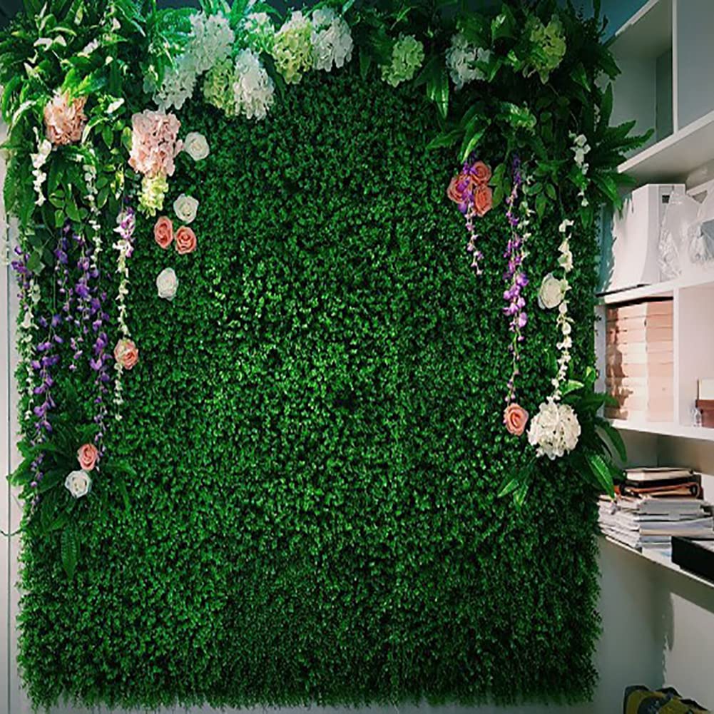18 PCS Artificial Leaves Hedge Panels Hedge Wall Panels Artificial Grass Backdrop Wall 40 X 60cm 4cm Green Grass Wall for Decor Privacy Fence Indoor Outdoor Garden (Eucalyptus Light Green - Image 7