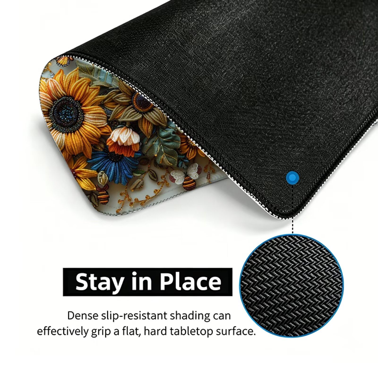 Blanca Alfombrilla Ratón XXL 150x80 cm Mouse Pad Grande Gaming Girasol Alfombrilla Escritorio Antideslizante, Protector de Mesa para Ordenador y Teclado, Alfombrilla Gamer con Bordes Cosidos W6-87