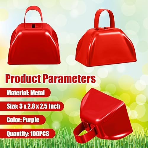 Miniatura 3 de Boao 100 cencerros de metal con asa para eventos deportivos, campanas de vaca pequeñas, campanas ruidosas, campanas de llamada para bodas