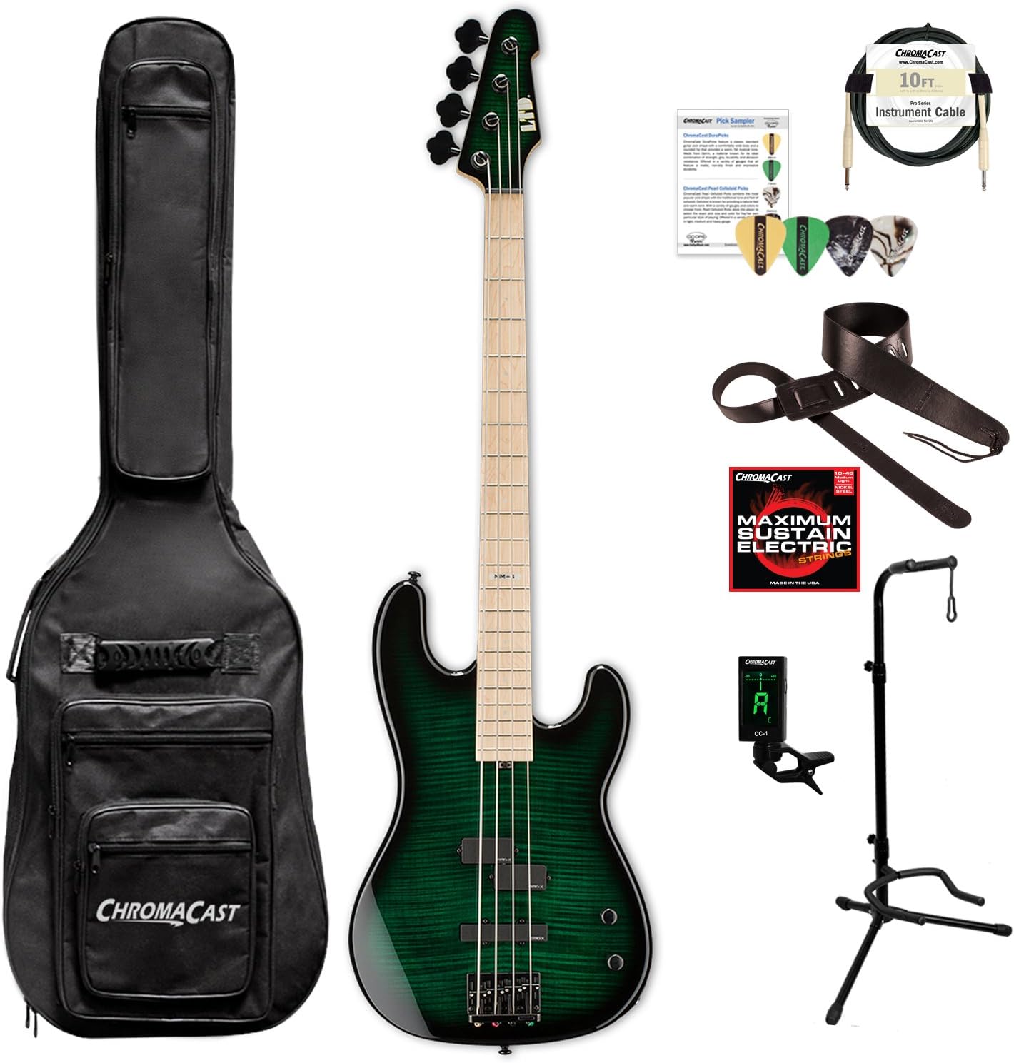 ESP LMM4FMDSTGSB-KIT-1 Marco Mendoza Signature Series 4-String Electric Bass, Dark See Thru Green Sunburst