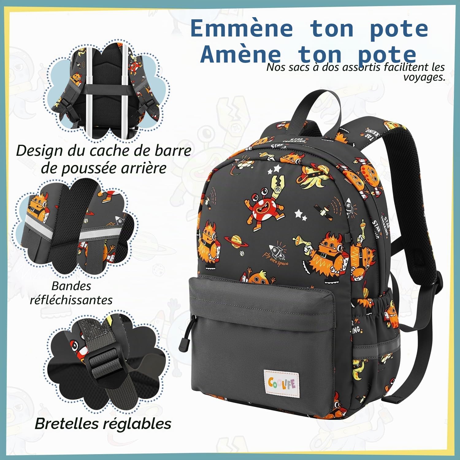COOLIFE - Ensemble de bagages pour enfants, 5 pièces, 40,6 cm, bagage à main, housse rigide, spinner, bagages pour enfants, bagages de voyage, pour filles et garçons, Monstre, Set di valigie da 5