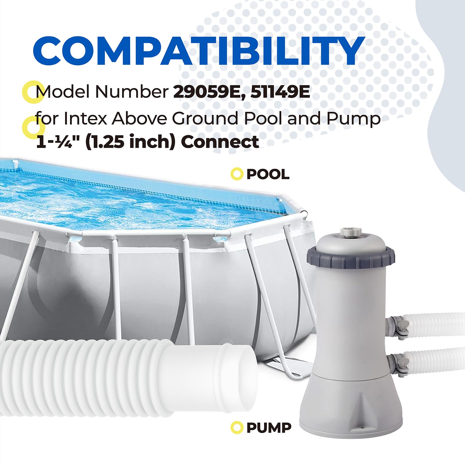 Schwimmbadschlauch Poolschlauch Ø 32mm - für Intex oberirdische Pools Zubehör Poolpumpe Ersatzschlauch, Poolfilter Ersatzschlauch 59" x 1.25" mit 4 Klammern - 2St