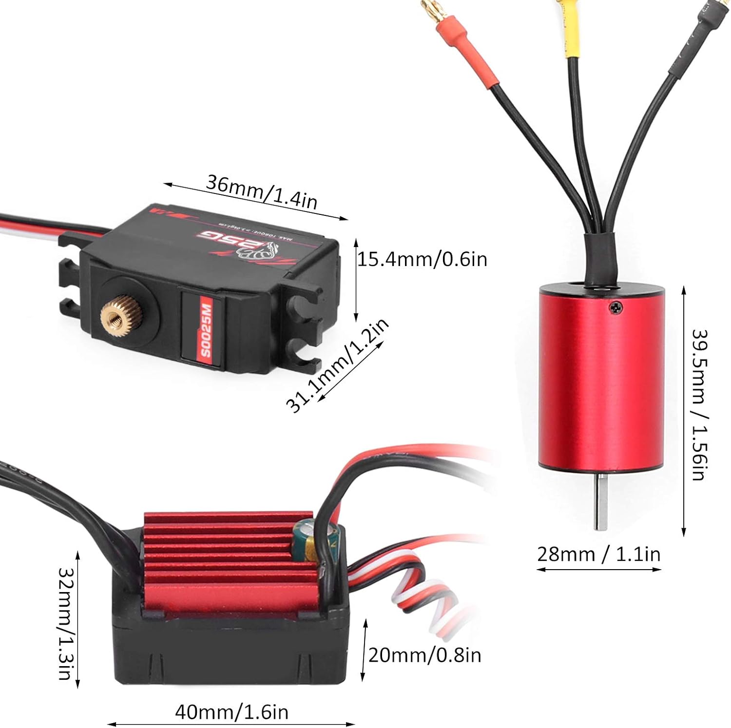 Alomejor 2838 3600KV Brushless Motor 35A ESC 25g Metal Gear Servo RC Parts for 1: 14 1:12 Brushless Car