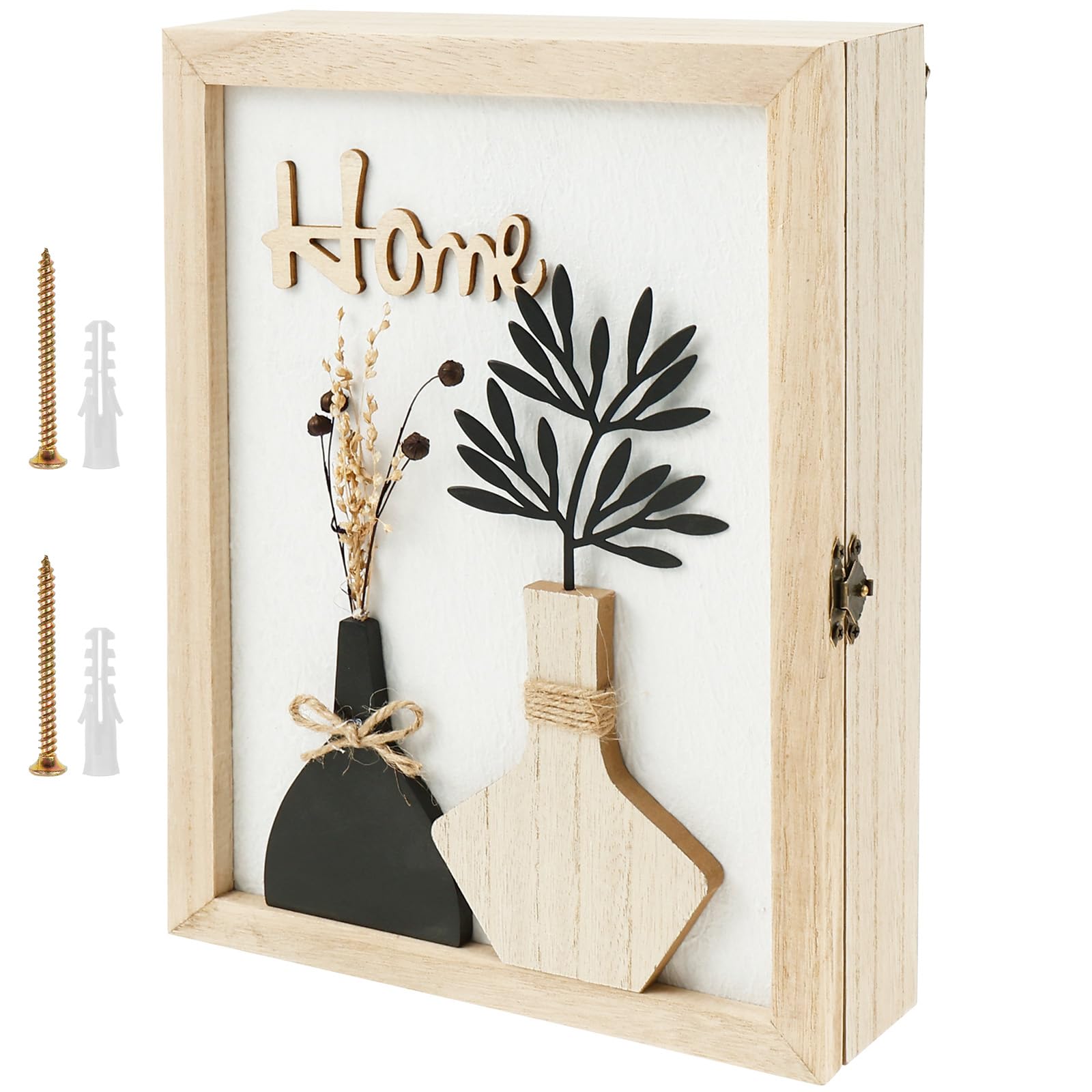 Foppla White Key Cabinet For Front Door Wooden Wall Mount Vertical Key Holder With 6 Hooks For Keys Access Cards And Mail Organization Decorative Storage Box With Label Tags Home Entryway Hallway Garage(White)